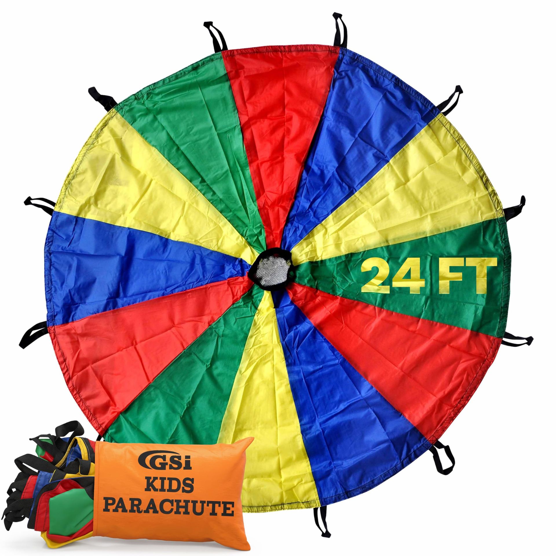 Kids Play Parachute Toy with Handles & Carry Bag for Team Games and Physical Activity - Multicolour 24 Feet