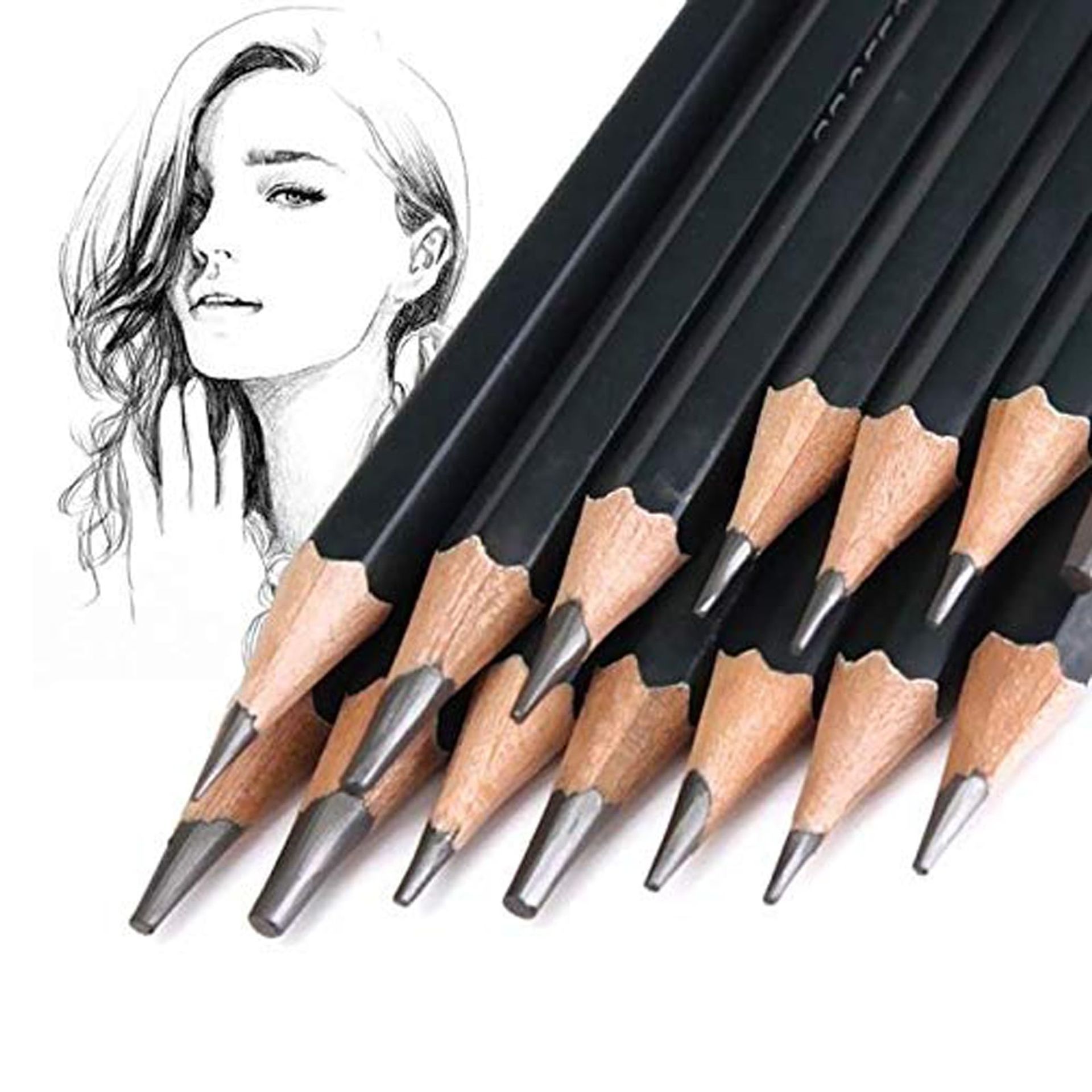 Artist Graphite Sketching Drawing Pencils Set 14 pcs for Shading and Sketch Art - Natural Wood