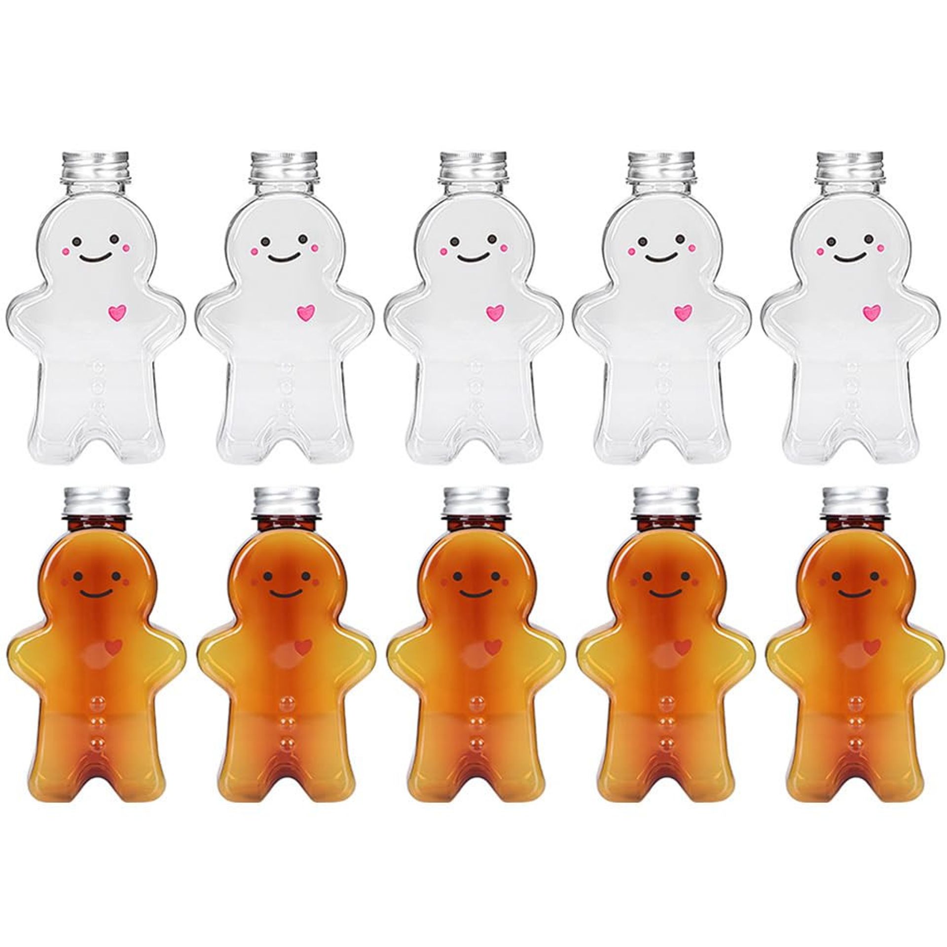 10pcs Gingerbread Man Water Bottles 7oz Clear Plastic Christmas Beverage Containers with Leak-Proof Lids - Transparent 7oz - Spring Refresh