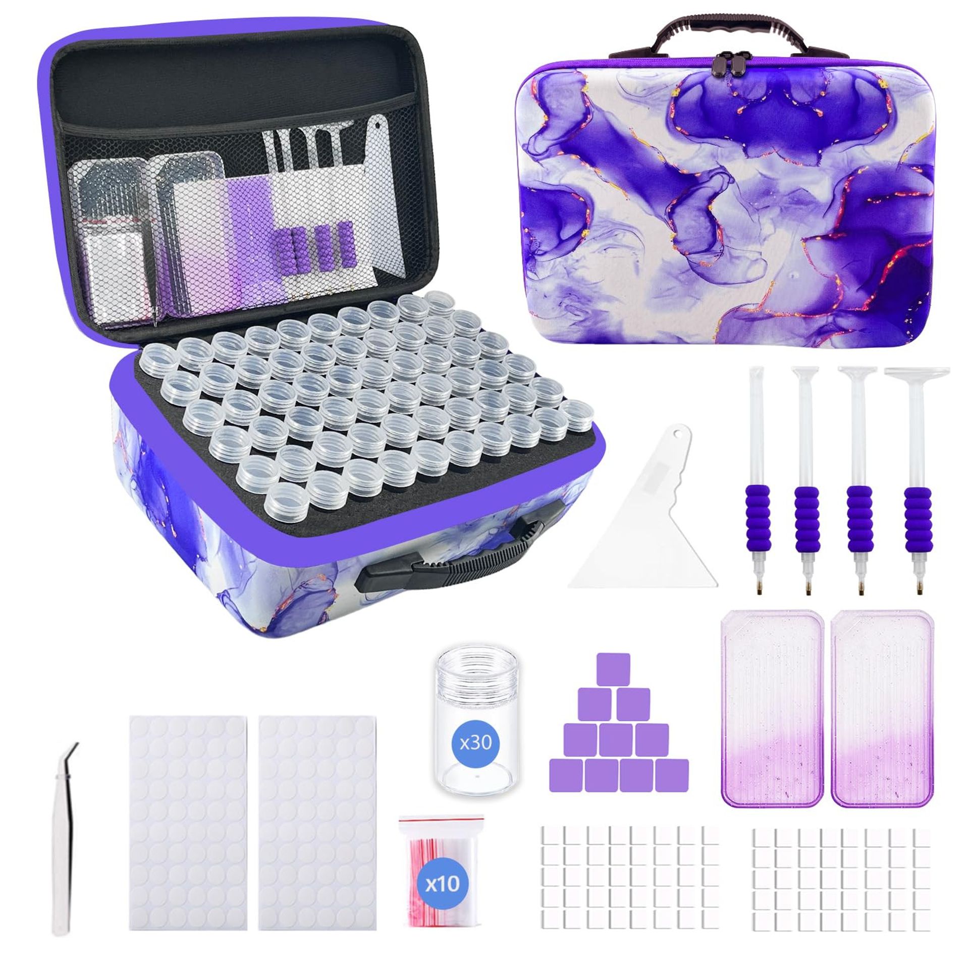 Diamond Art Storage Containers 120 Slots Bead Organiser Case with Tools for 5D DIY Kits - Purple L