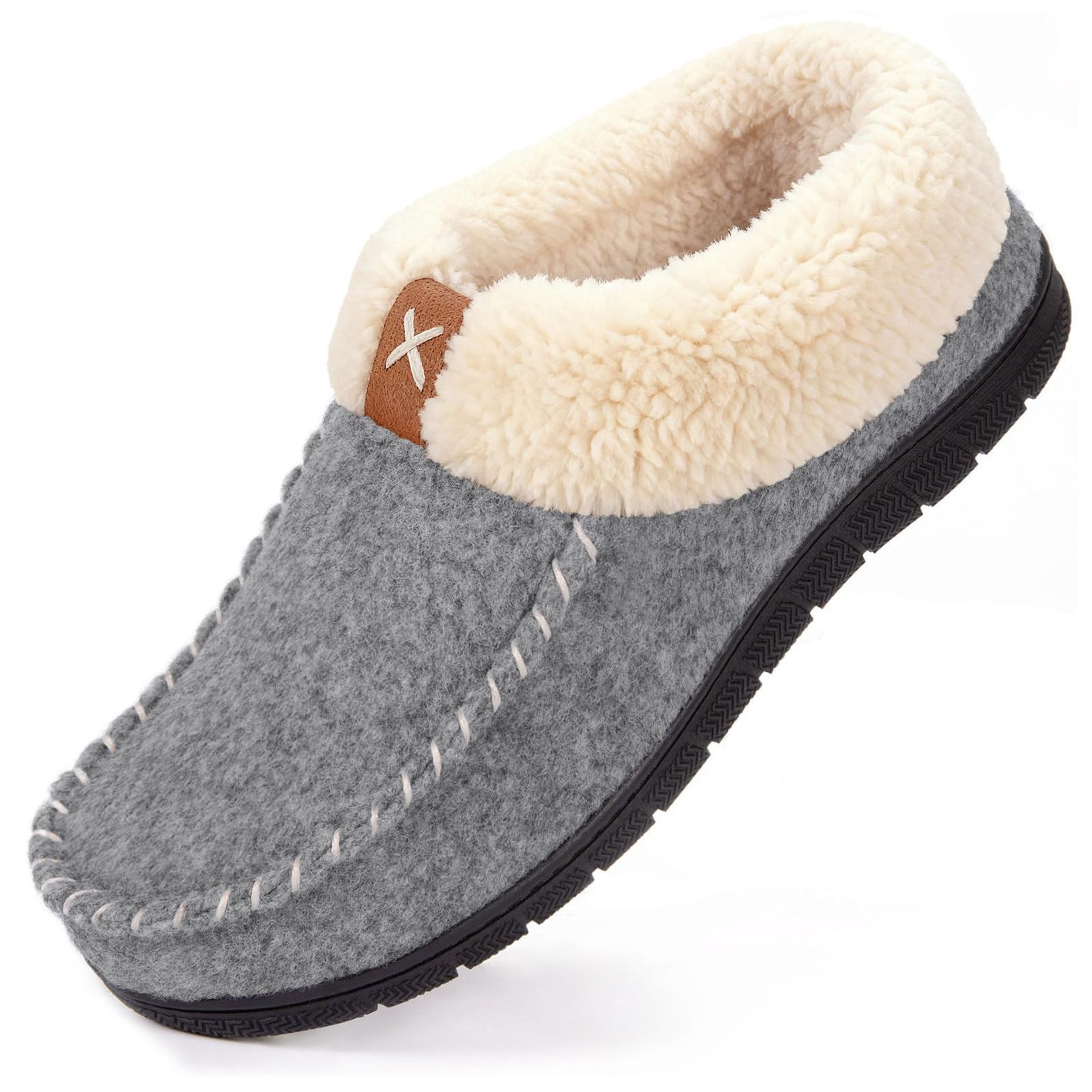 Women's Moccasin Slippers Faux Wool Lined Memory Foam Indoor House Shoes - Grey UK 8