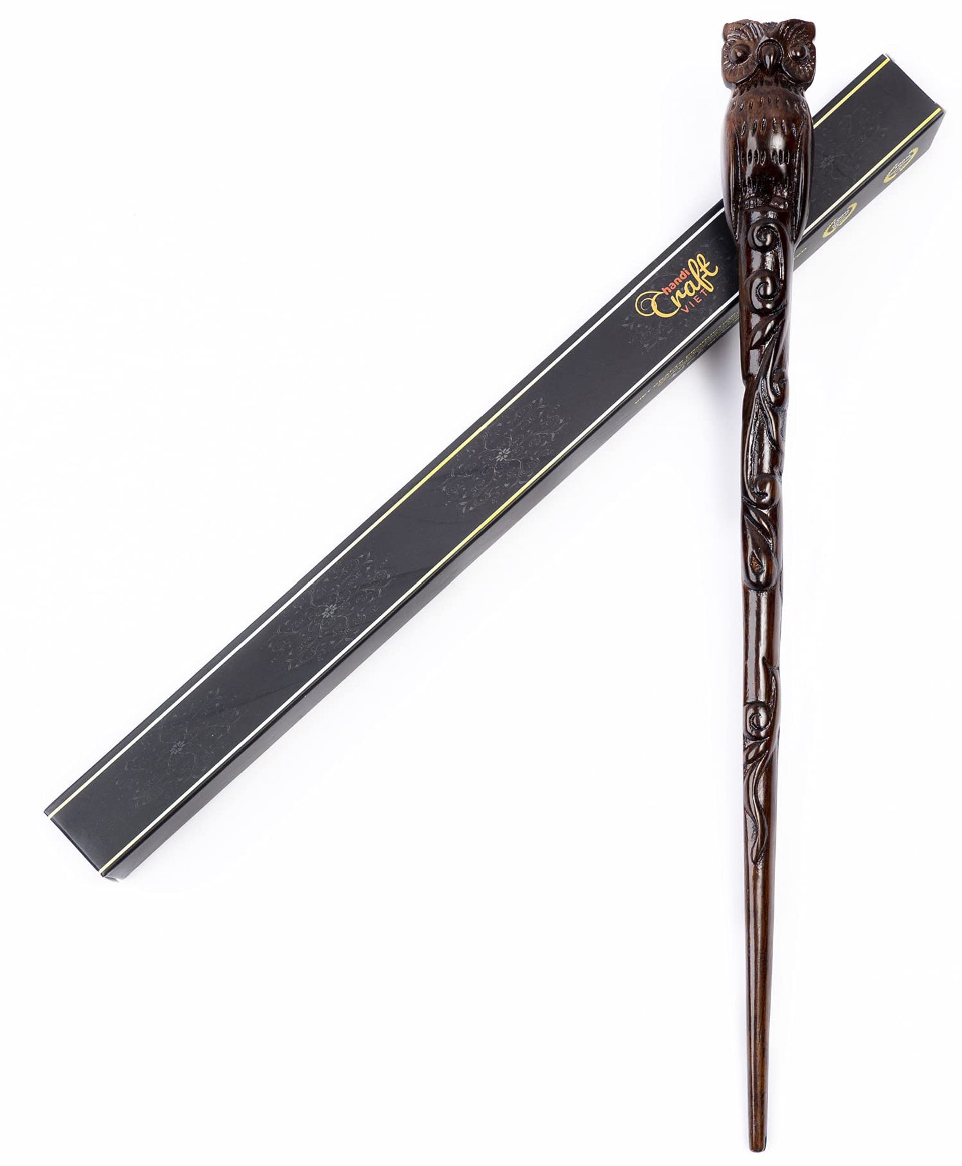 Hand Carved Wooden Magic Wand 15-inch Collectible for Cosplay and Parties - Black Small