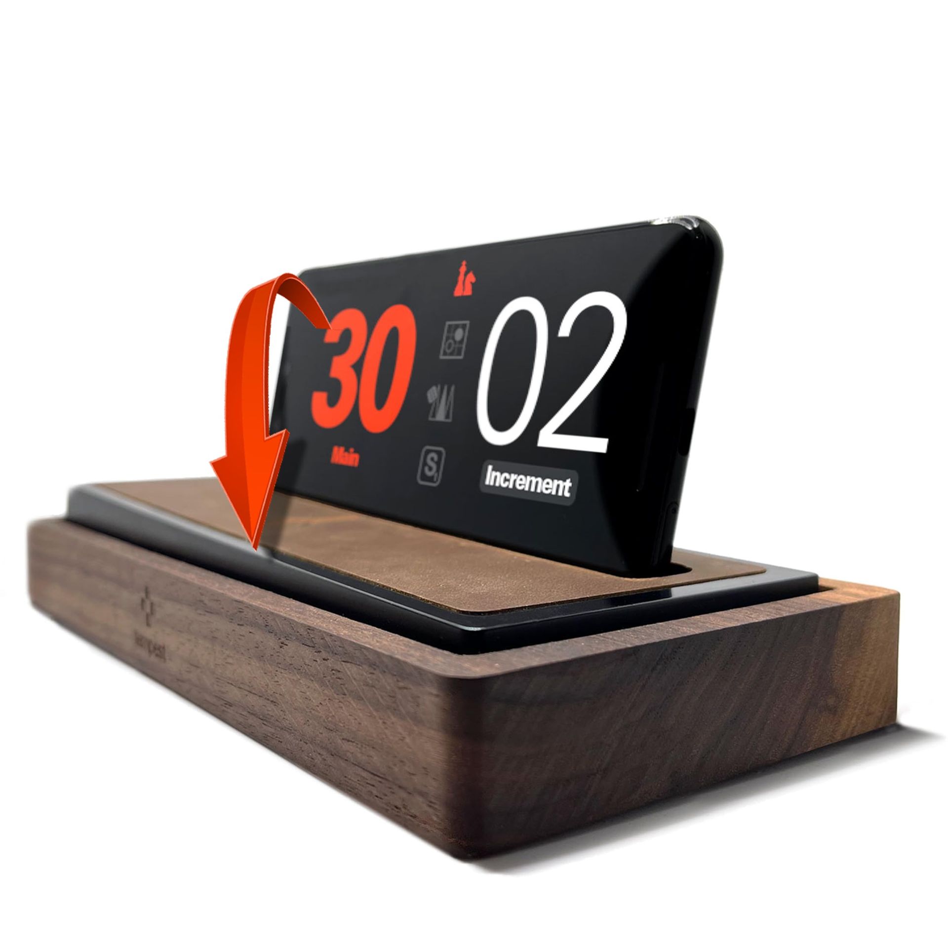 Tempest Deluxe Chess Clock Dock Hybrid Walnut and Leather Timer with App Integration for iOS and Android - Black Brown 8.5 Inch - Spring Refresh