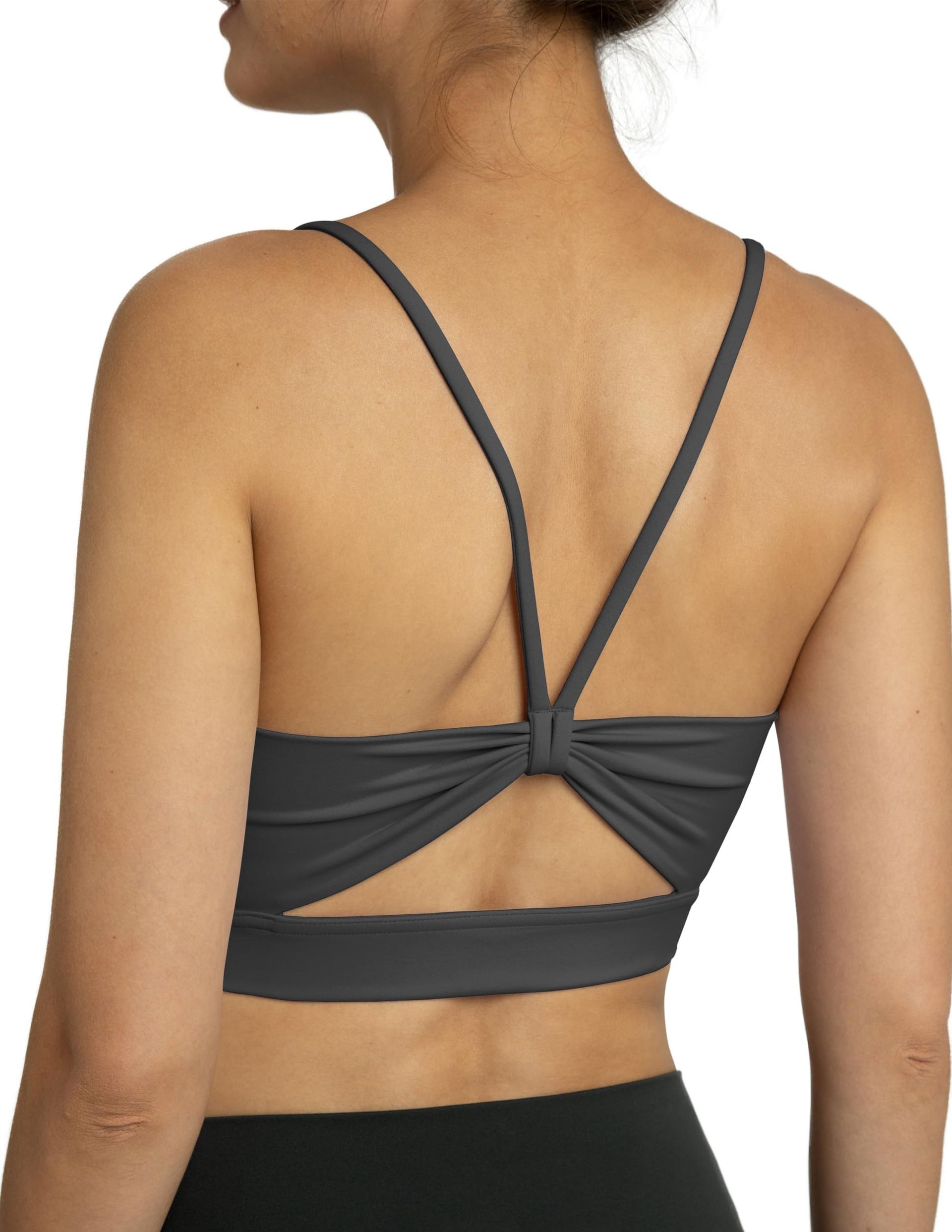 Women's Dreamlux Bowknot Strappy Sports Bra Light Impact Yoga Top - Dark Carbon M