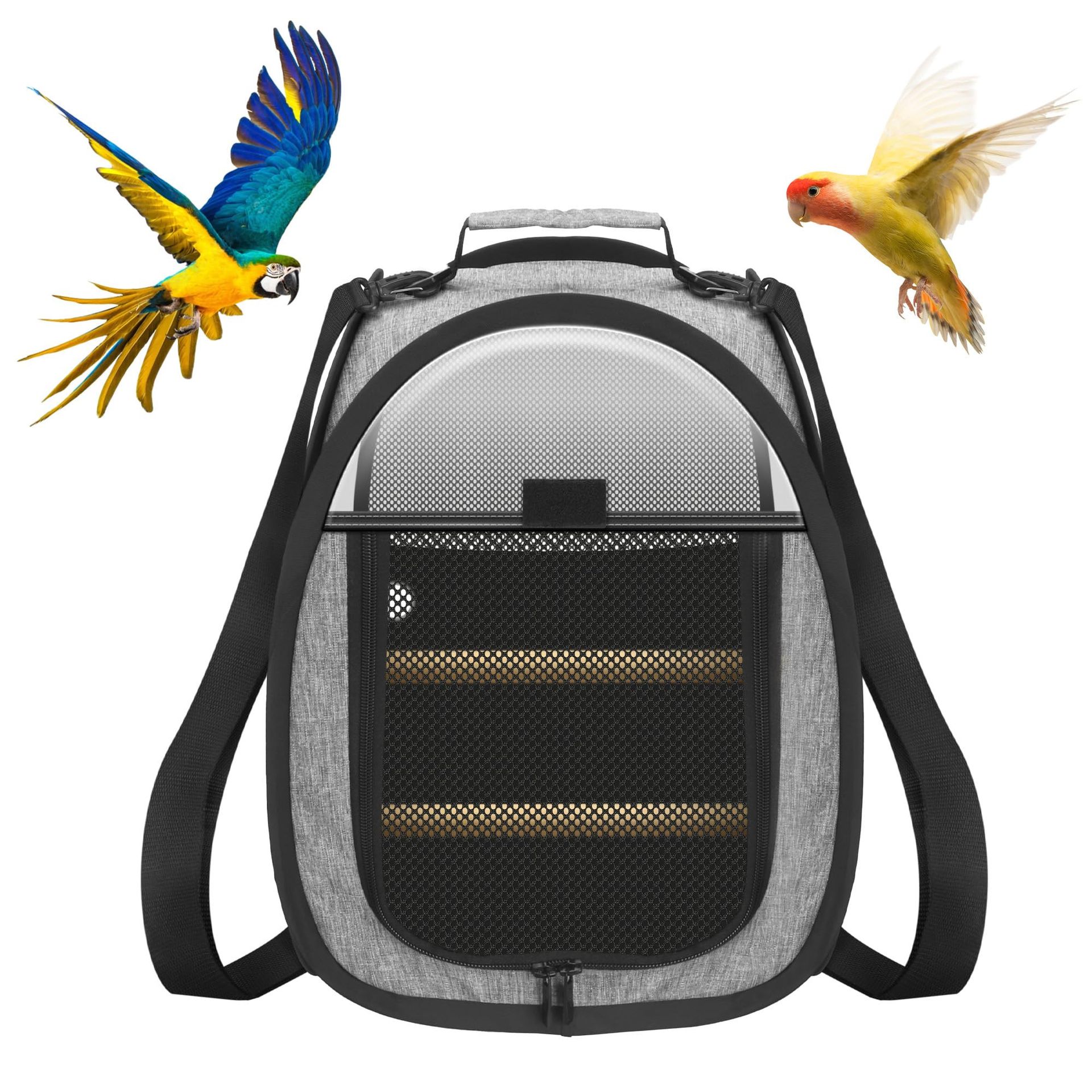 Birds Travel Carrier Transparent Breathable Parrot Travel Bag with Perch and Tray - Grey Small