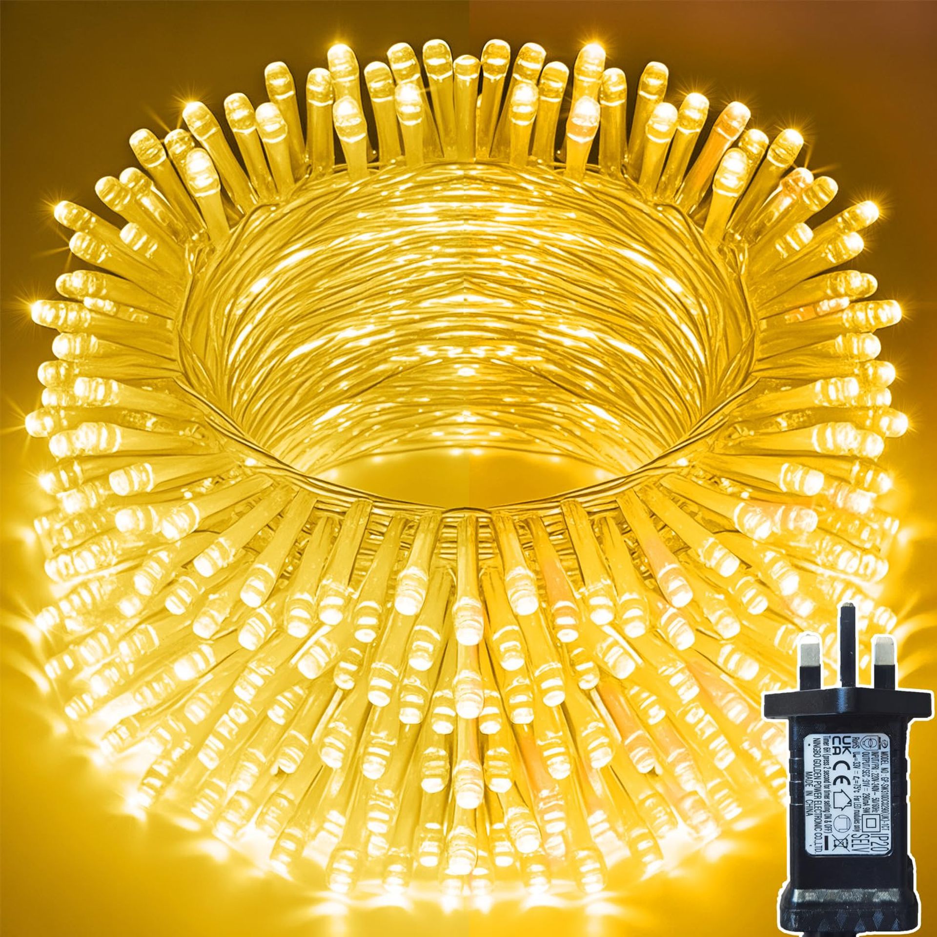 300 LED String Lights Outdoor & Indoor Waterproof Fairy Lights with 8 Lighting Modes and Timer for Christmas, Party & Bedroom Decor - Warm White 49FT Transparent Line