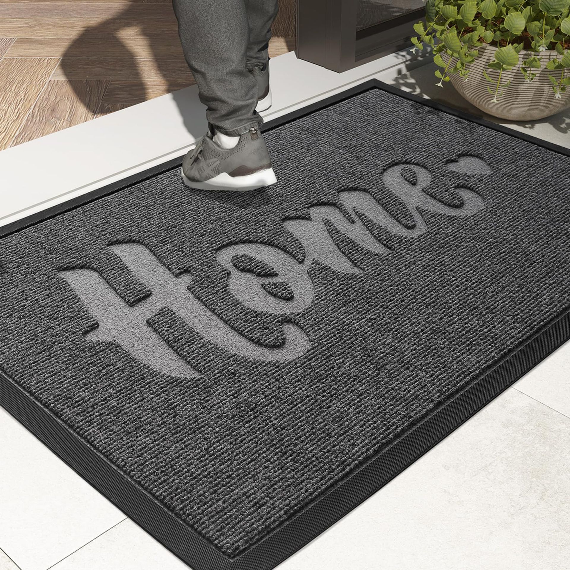 Non-Slip Dirt Trapper Door Mat Absorbent Indoor Outdoor Entrance Rug - Grey 90x150cm