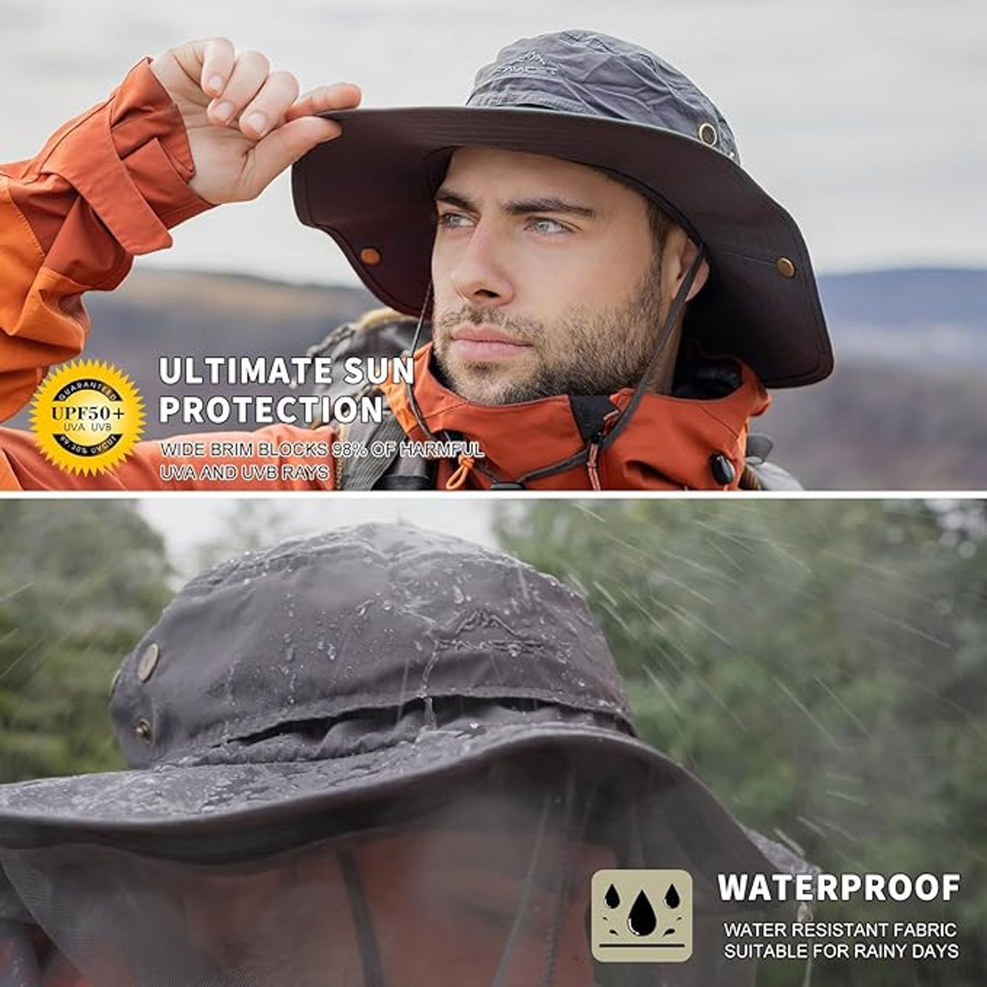 Men's Outdoor Wide Brim Sun Hat Detachable Mosquito Net UV Protection Waterproof Boonie - Khaki XL-XXL