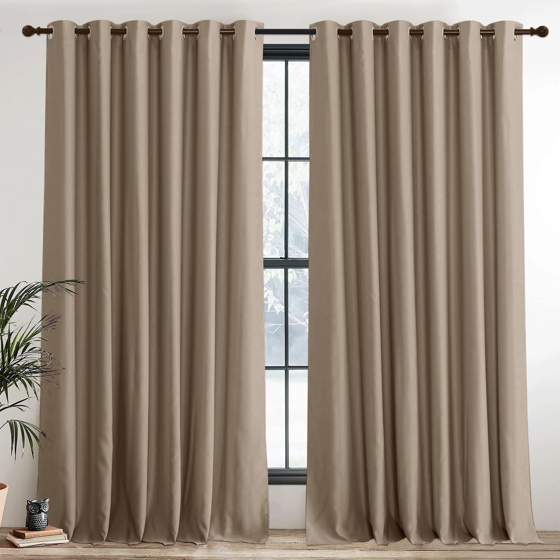 Extra Wide Blackout Curtains Thermal Insulated Eyelet Drapes for Bedroom or Lounge - Mocha W90 x L108 (2 Panels)