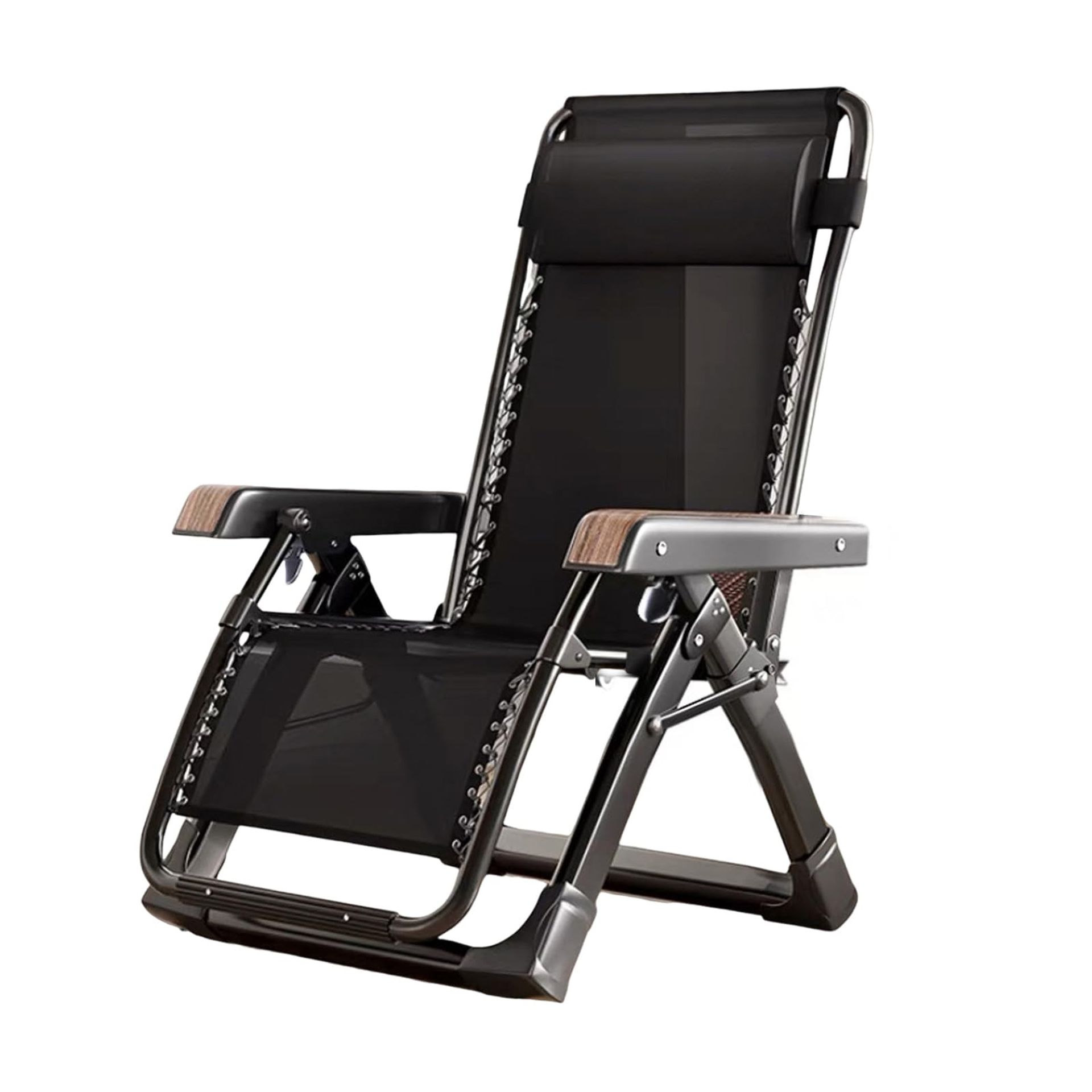 Zero Gravity Reclining Garden Lounge Chair Foldable Sun Lounger with Adjustable Headrest and Cup Holder - Colour A 93x69x15cm