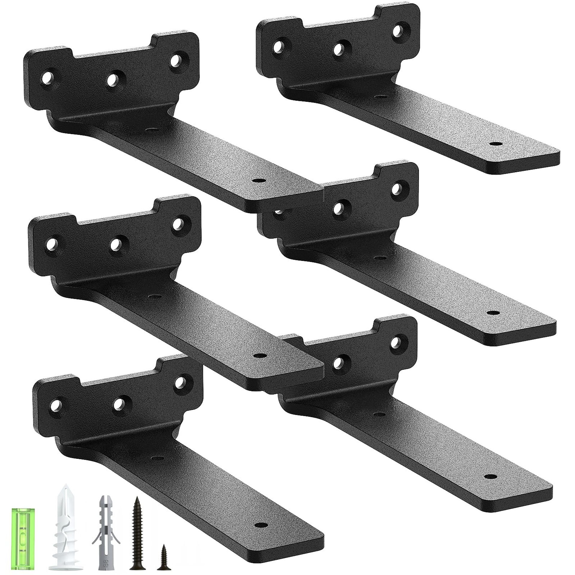 Right Angle Floating Shelf Brackets Heavy-Duty Iron 6 Pack 70kg Load - Black 15cm