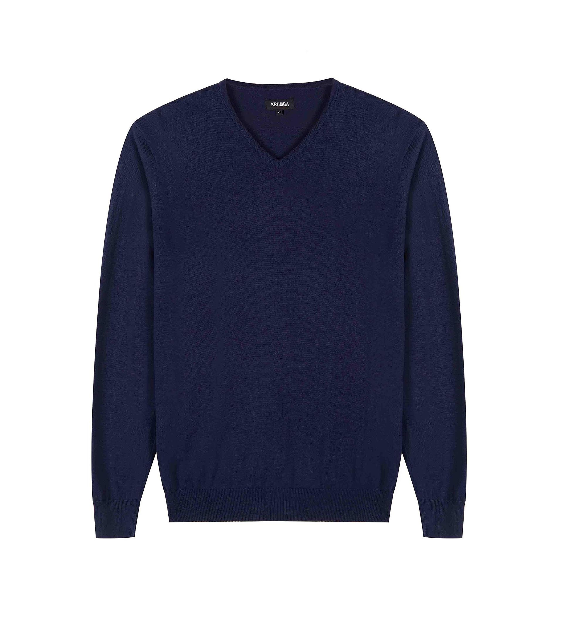 Men's Plus Size Cotton V-Neck Long Sleeve Oversized Pullover Jumper - Navy XXL