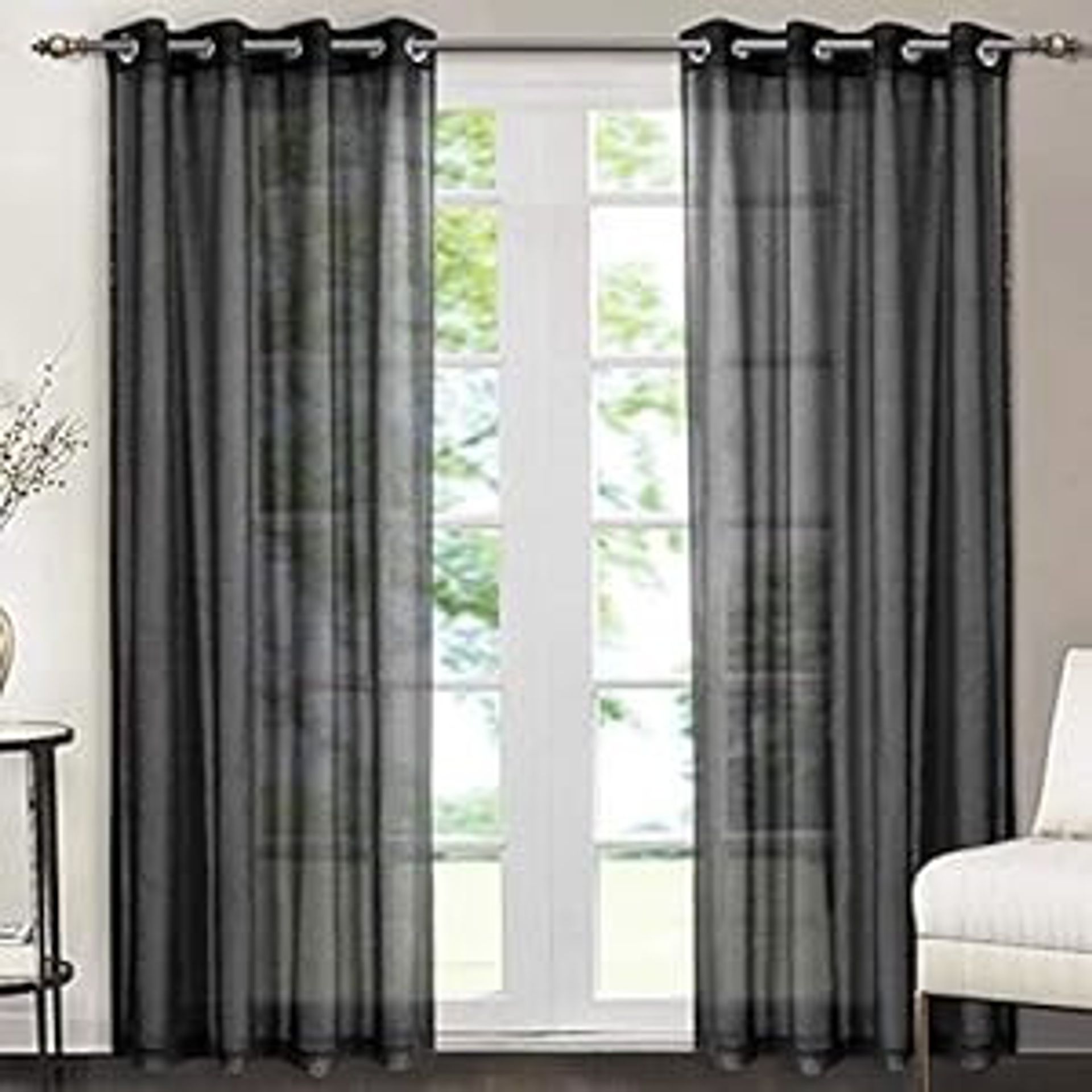 Voile Curtains Pair Lightweight Sheer Net Panels for Windows Living Room and Bedroom Décor - Black W52" x L90" (2 Panels)