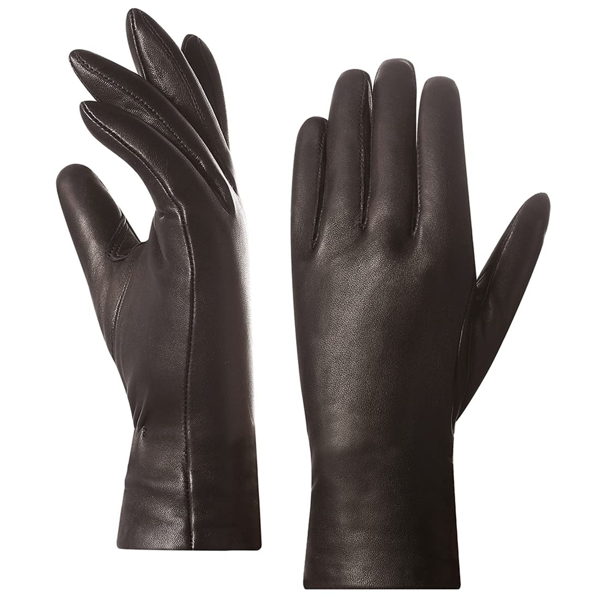 Women's Leather Winter Gloves Genuine Lambskin Cashmere Lined Warm Driving Design - Brown XL