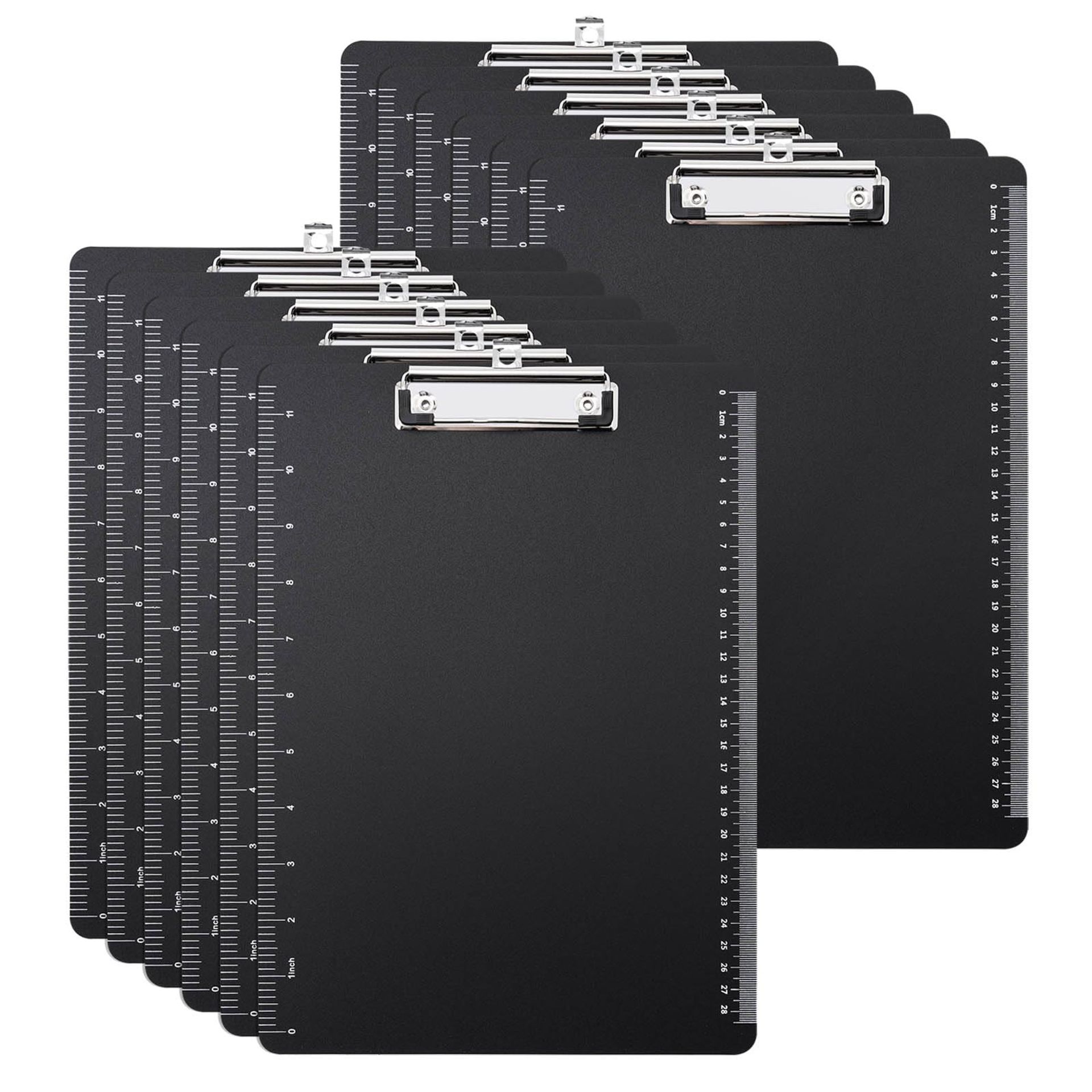 A4 Plastic Clipboard Set of 12 Sturdy PVC Boards with Metal Clip and Hanging Loop - Black A4 (12 Pack)