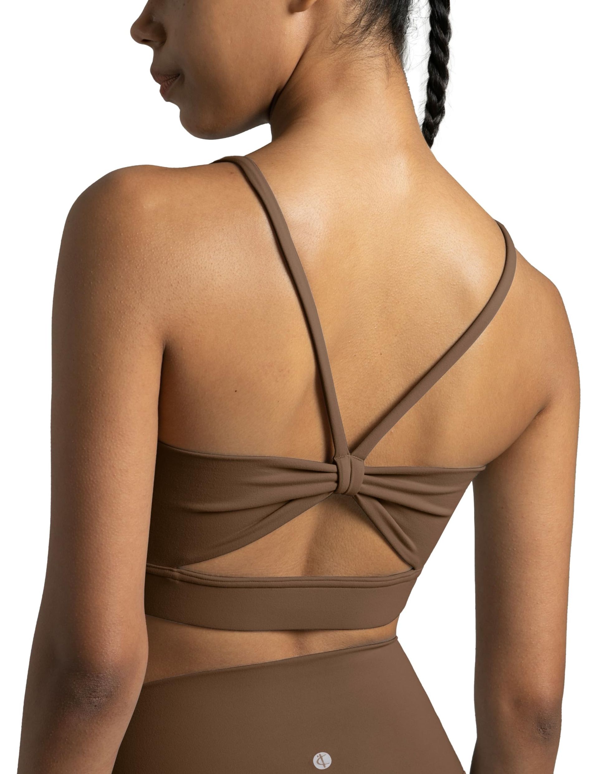 Women's Dreamlux Bowknot Strappy Sports Bra Light Impact Yoga Top - Cocoa S