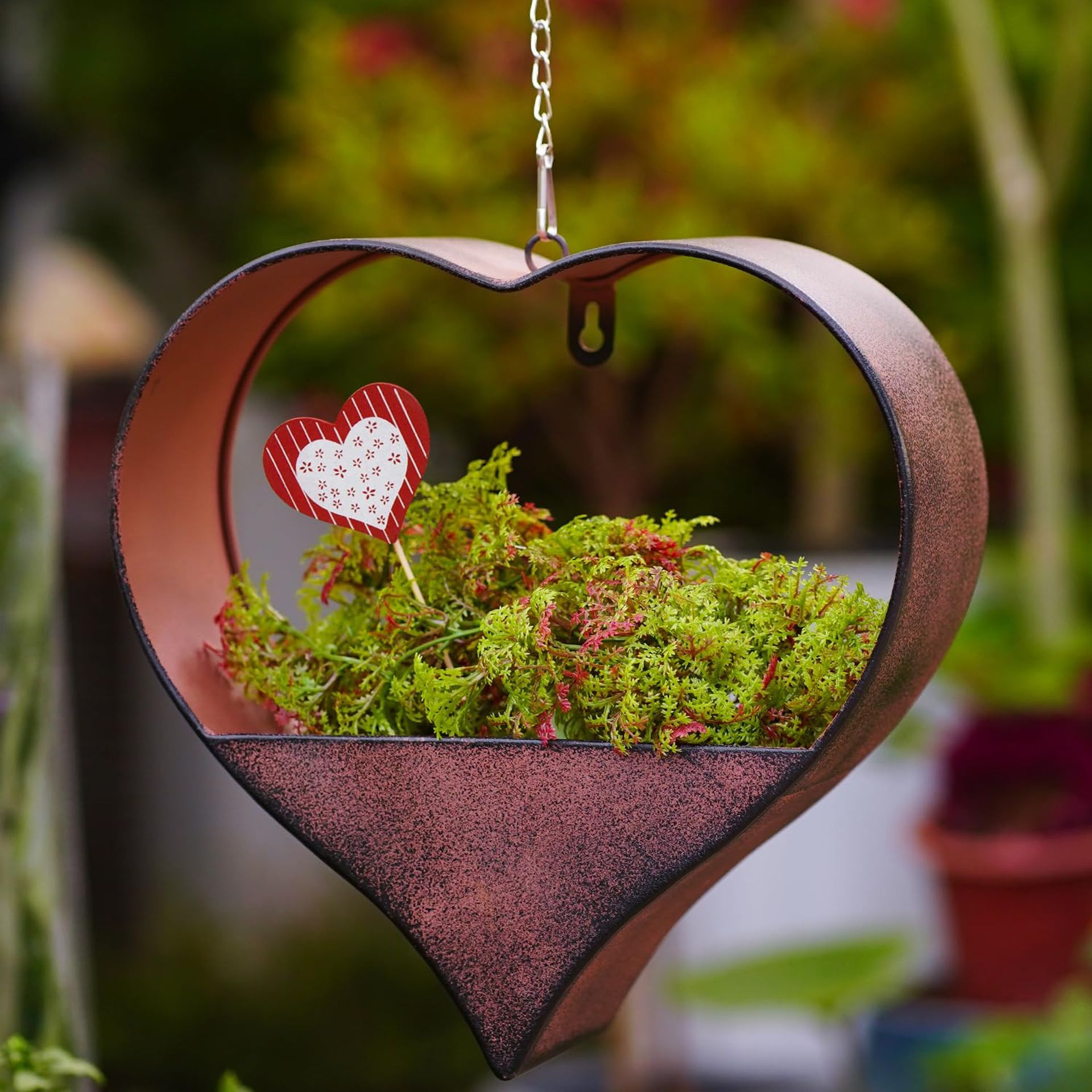 Hanging Heart Flower Planter Indoor & Outdoor Wall or Ceiling Pot for Home Garden Décor - Copper 26.5 x 10.5 x 27 cm - Valentines