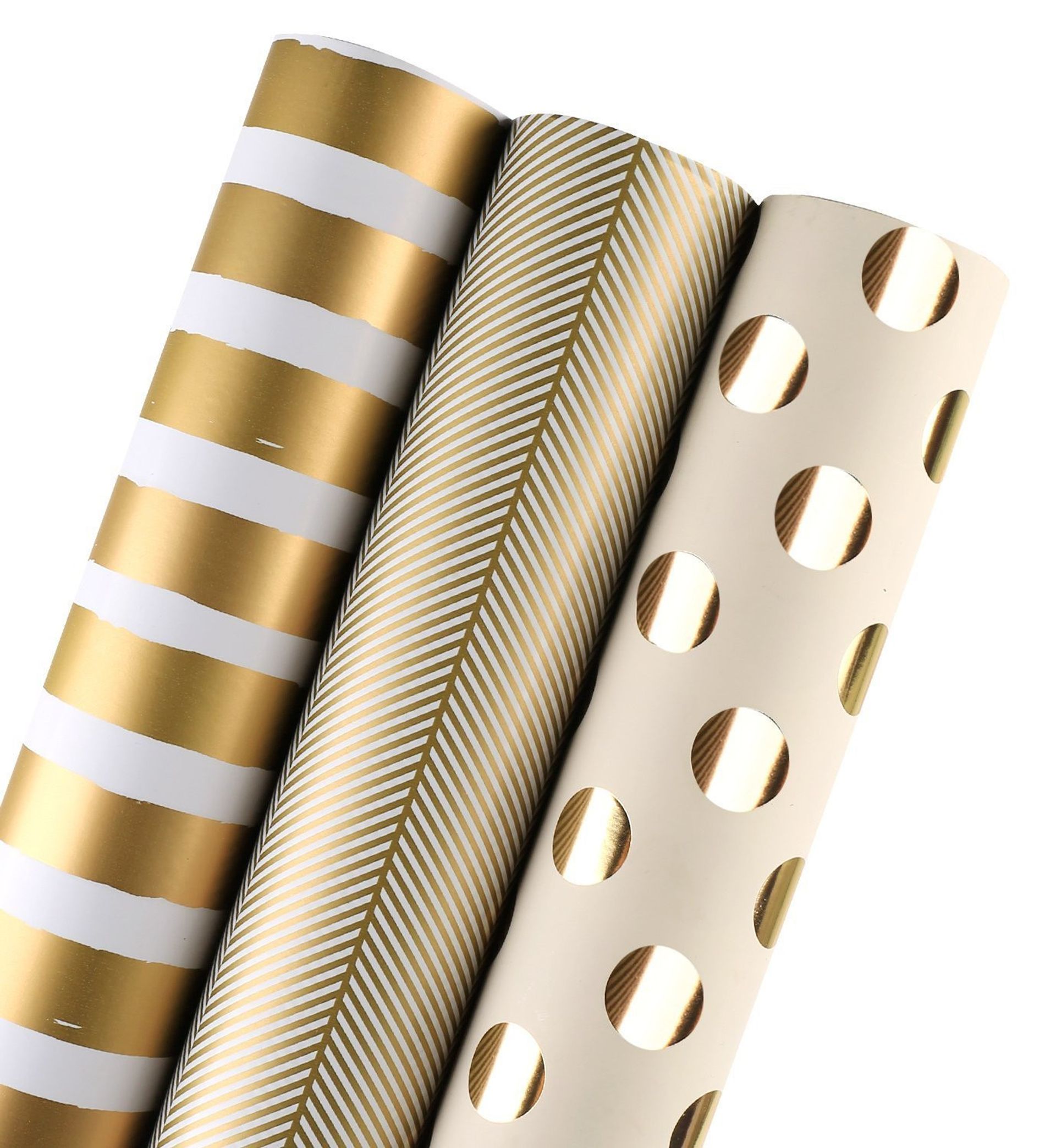 Wrapping Paper Rolls Premium Gift Wrap Gold Print for Birthday, Wedding, Baby Shower - Gold 3 Roll Pack