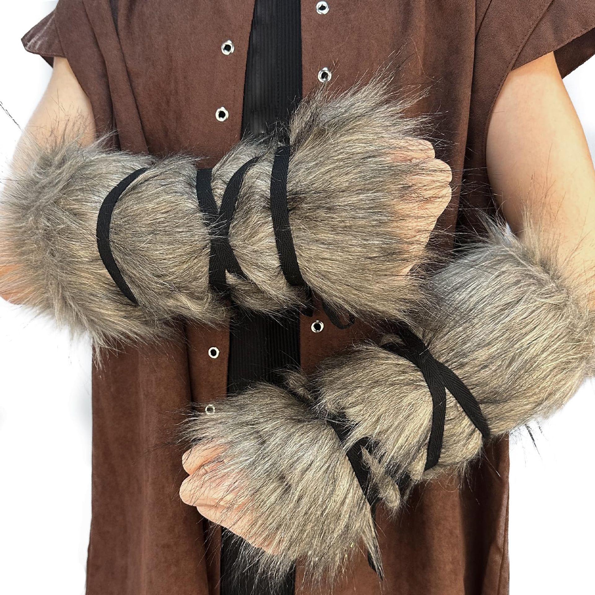 Viking Artificial Fur Barbarian Arm Wraps Medieval Bracers Wrist Cuffs - Brown A 8.9in x 13.4in
