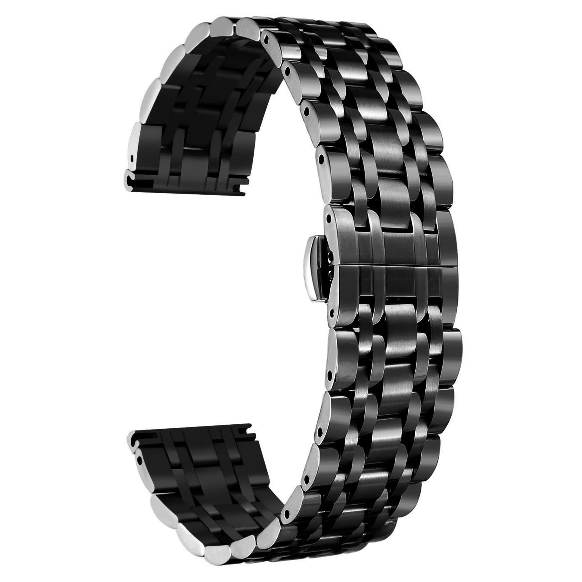 Stainless Steel Watch Band Premium Solid Replacement Strap for Men & Women with Folding Clasp Tool Included - Black 14mm