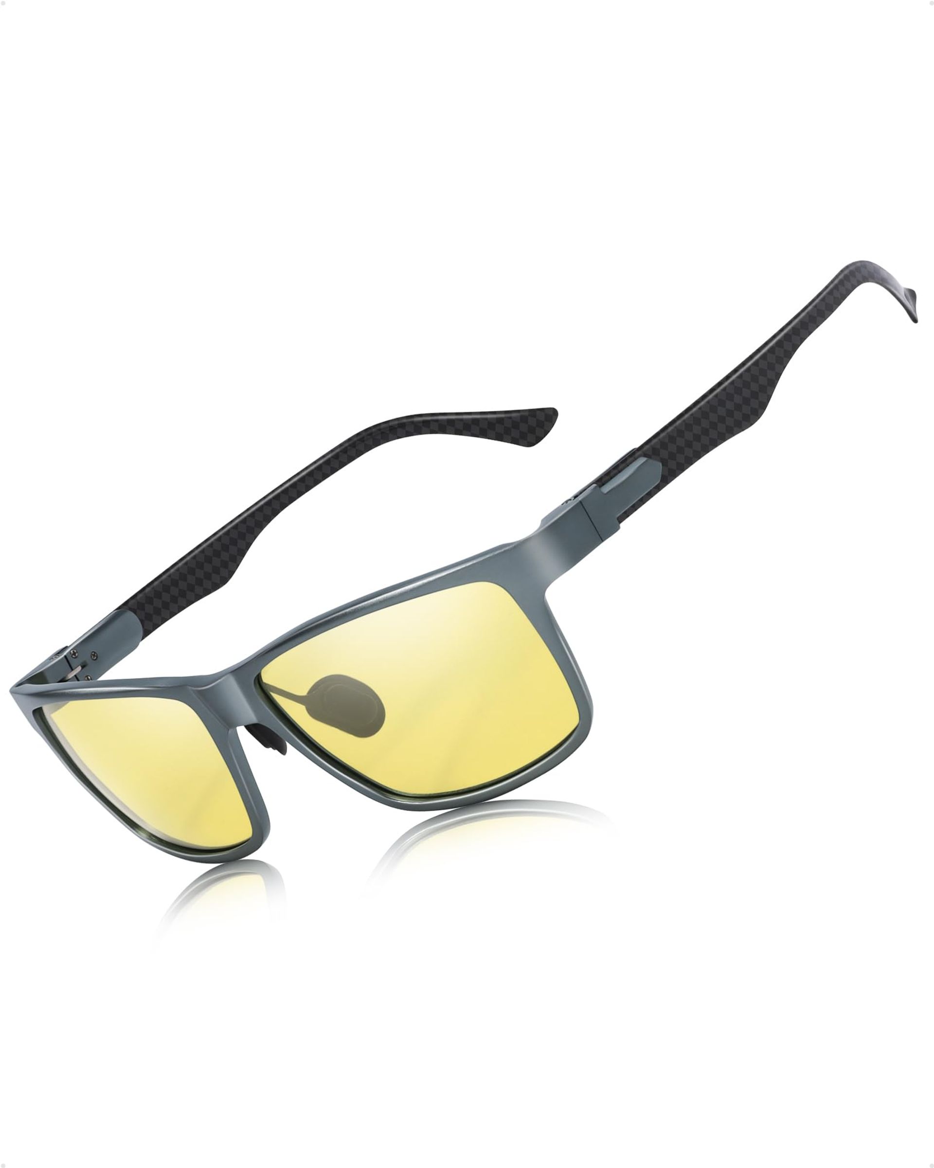 Men's Polarised Night Driving Glasses Anti-Glare UV400 Lightweight Carbon Fibre Frame - Gun/Yellow 8008