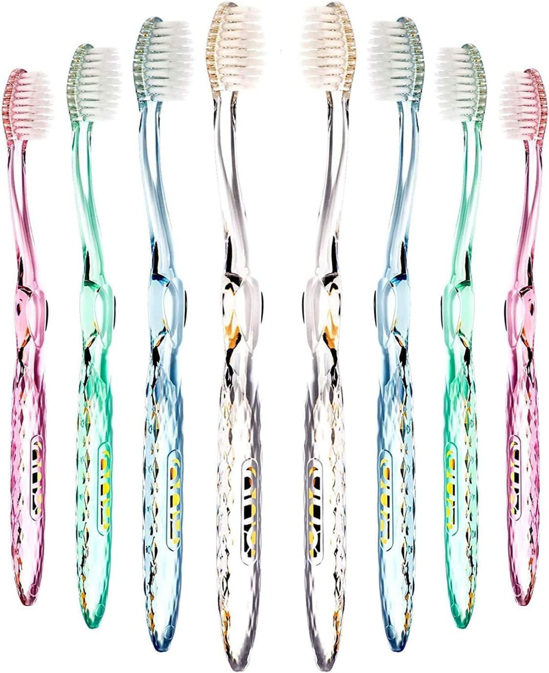 Manual Toothbrush Set for Adults with Sensitive Gums Soft/Medium Bristles Anti-Bacterial Handles Travel Cases 8-Pack - Silver