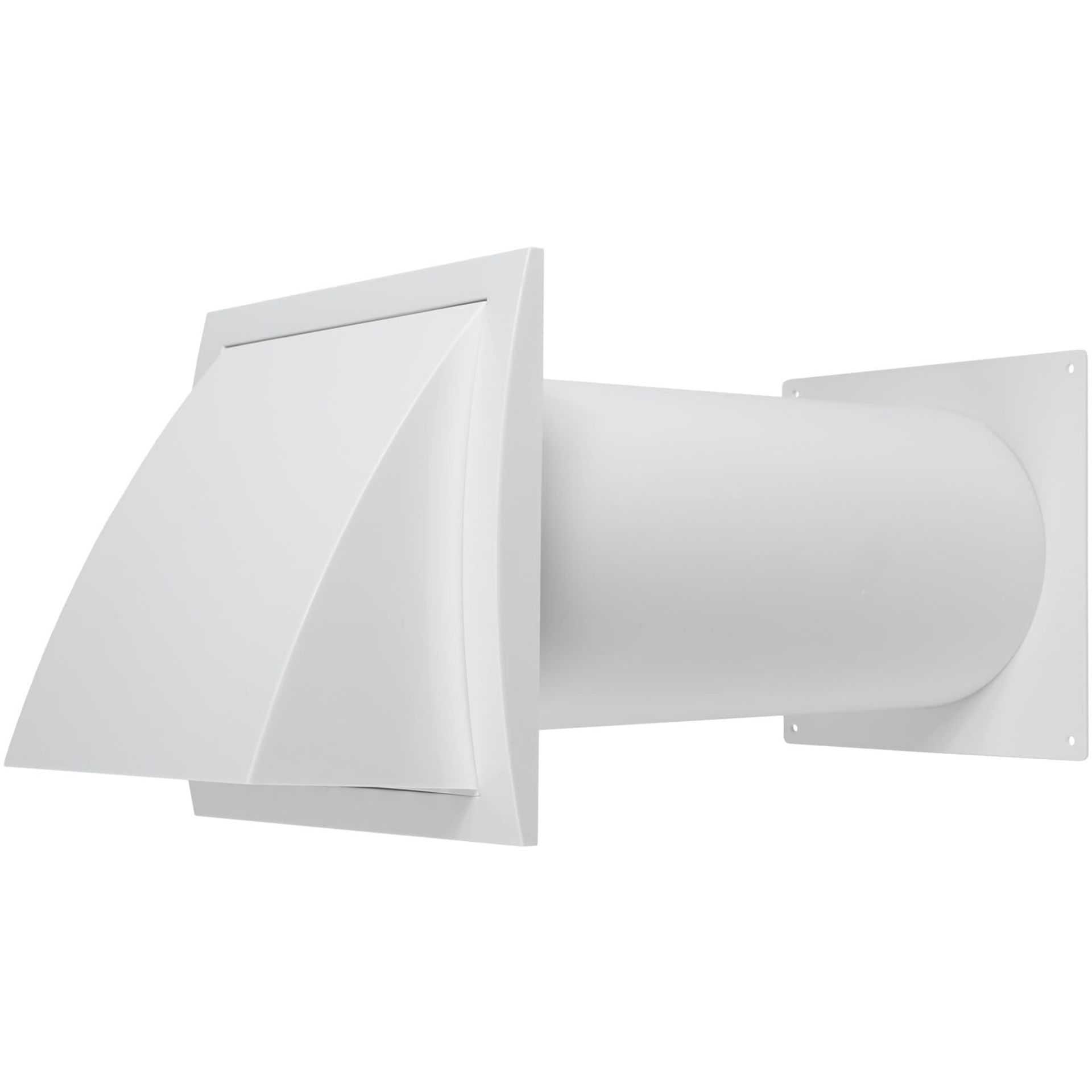 Through-Wall Ventilation Kit with Louvered Dryer Vent Hood and Gravity Damper - White 5 Inch / 125 mm