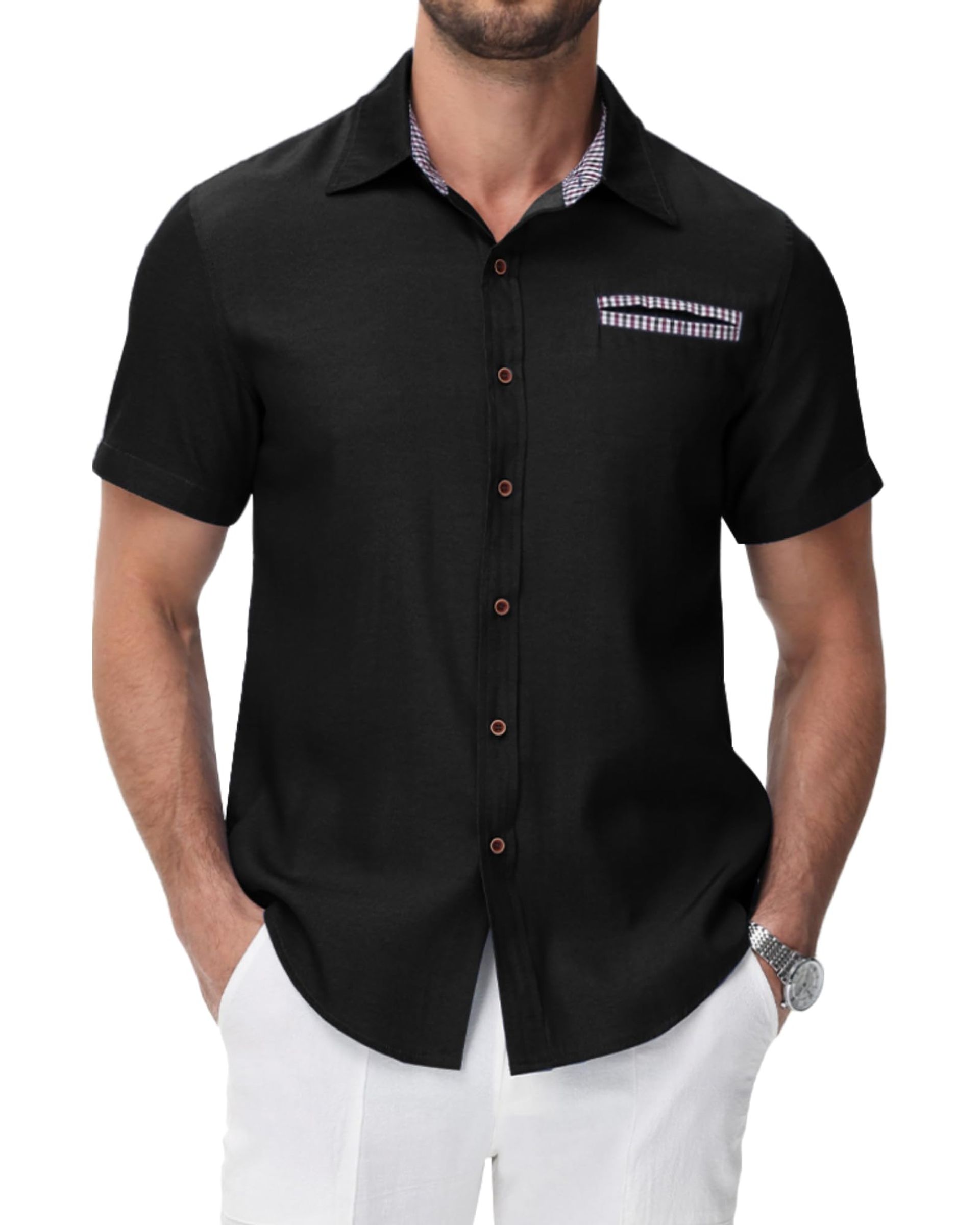 Men's Short Sleeve Denim Shirt Classic Cowboy Style Casual Summer Top - Black L