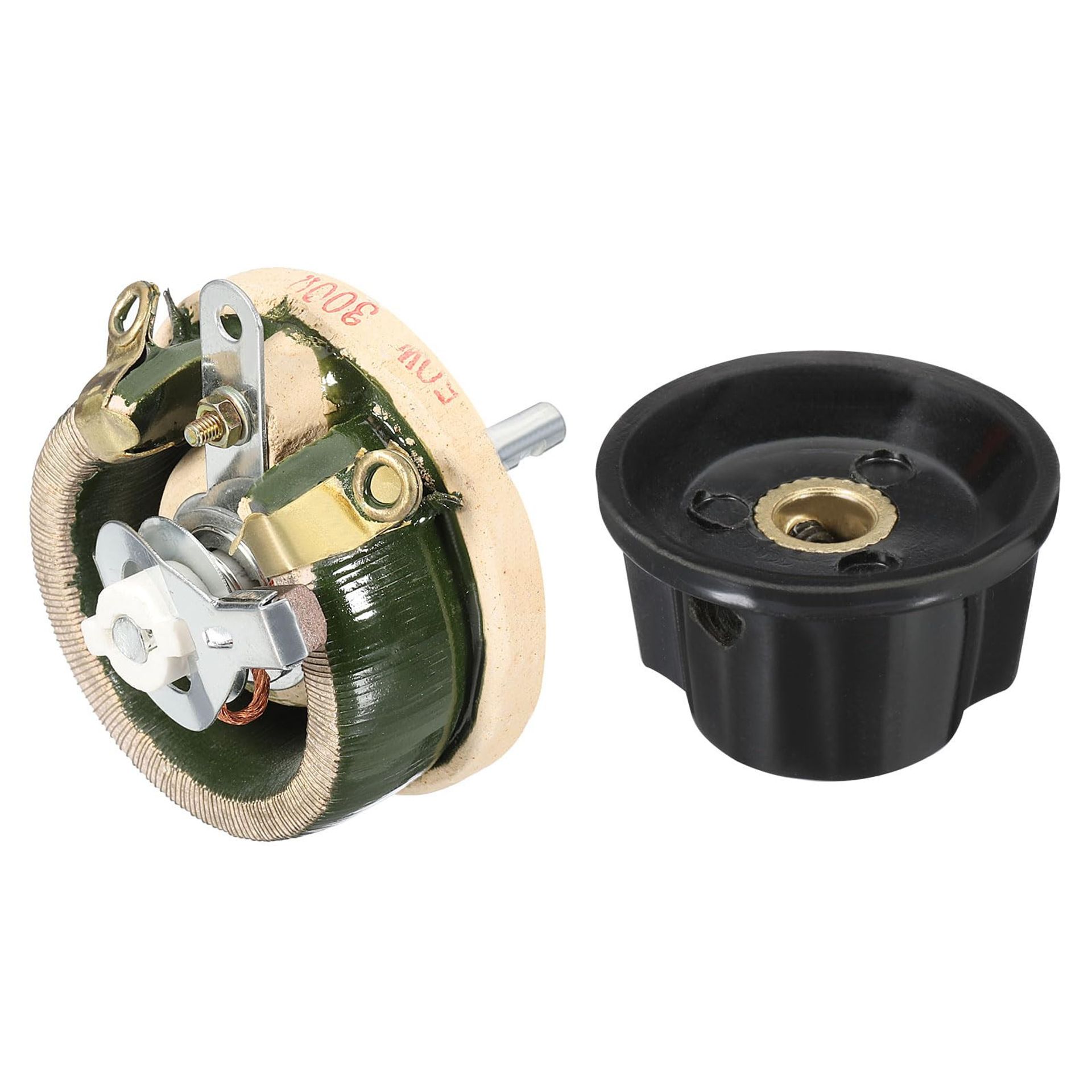 50W 300 Ohm Ceramic Rheostat Adjustable Wirewound Variable Resistor with Control Knob for Voltage and Current Regulation - Silver