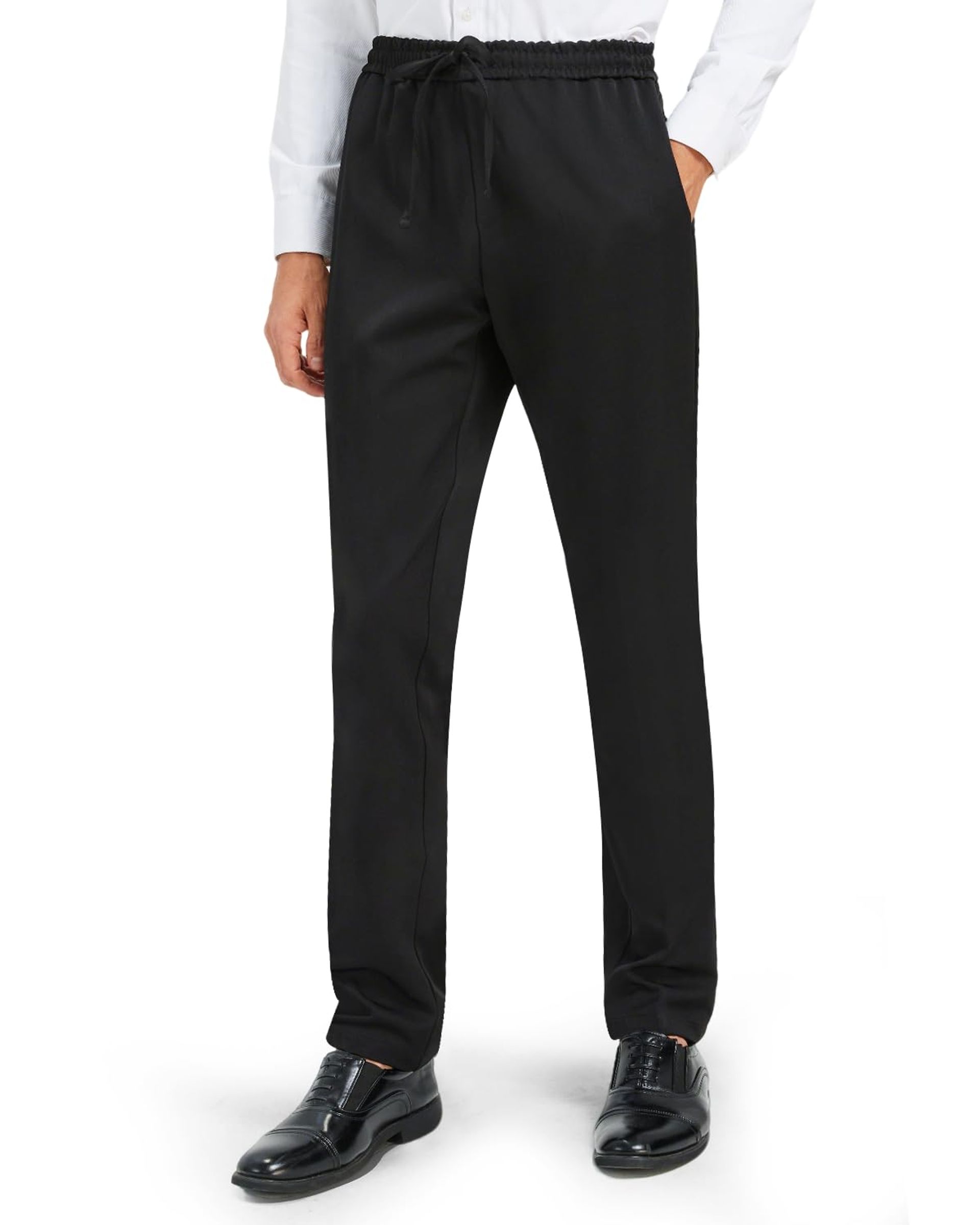 Men's Smart Suit Trousers Slim Fit Dress Pants with Drawstring Waist Extra Long Length 33"/35" - Black XL Tall