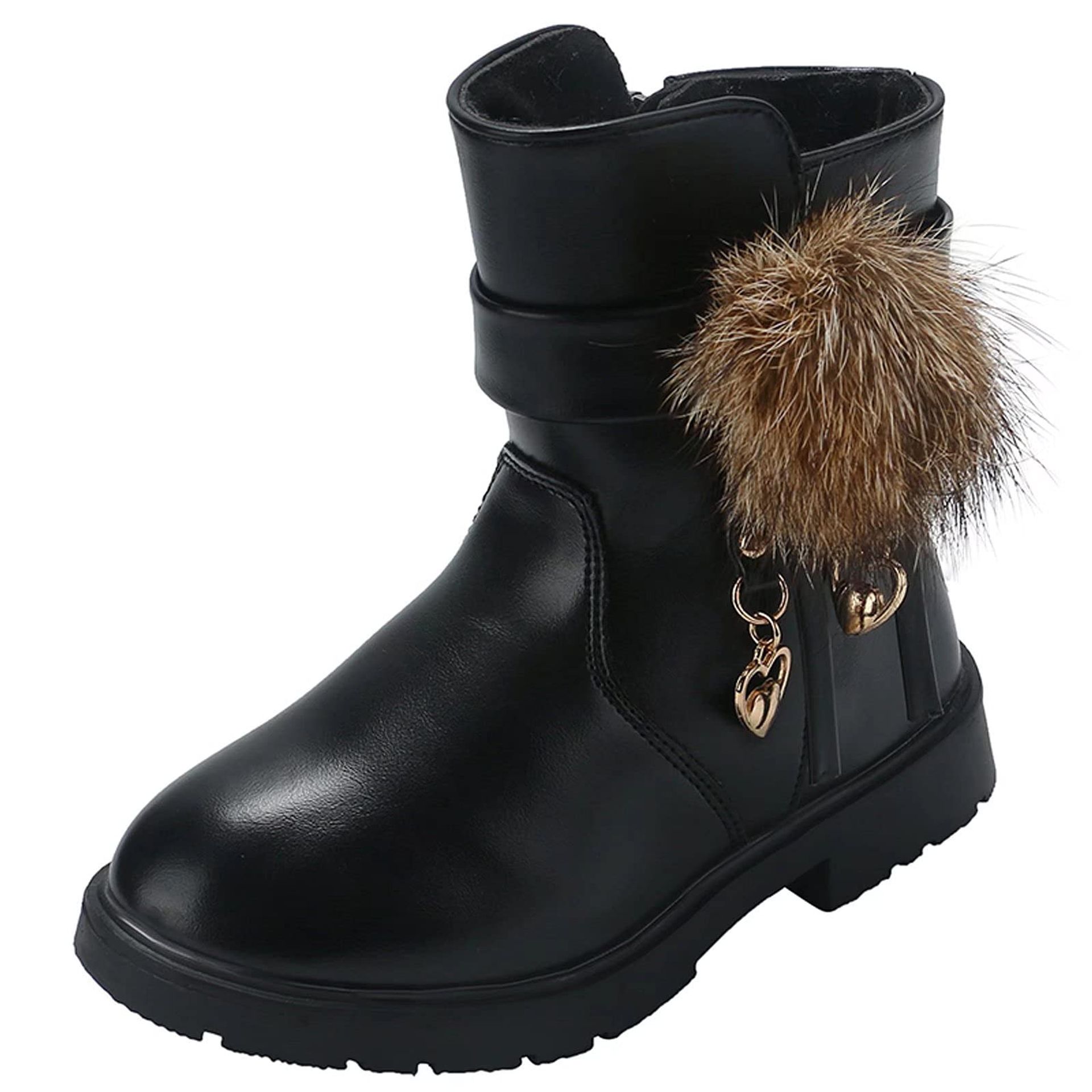Girls' Ankle Snow Boots Warm Fur Lined Winter Footwear Non-Slip Sole - Black UK 1.5