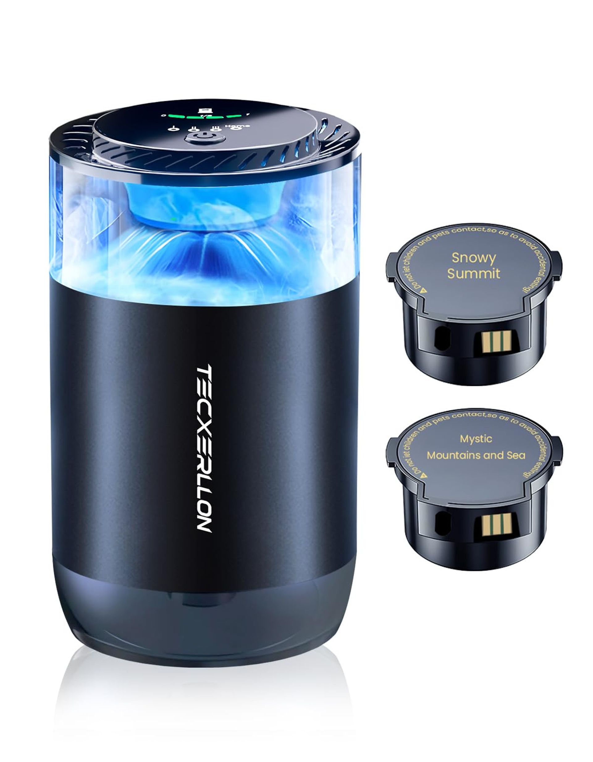 Car Diffuser Air Freshener Smart Spray 1600 Sprays USB-C Rechargeable with Auto Mode & Ambient Light - Black Snowy Summit