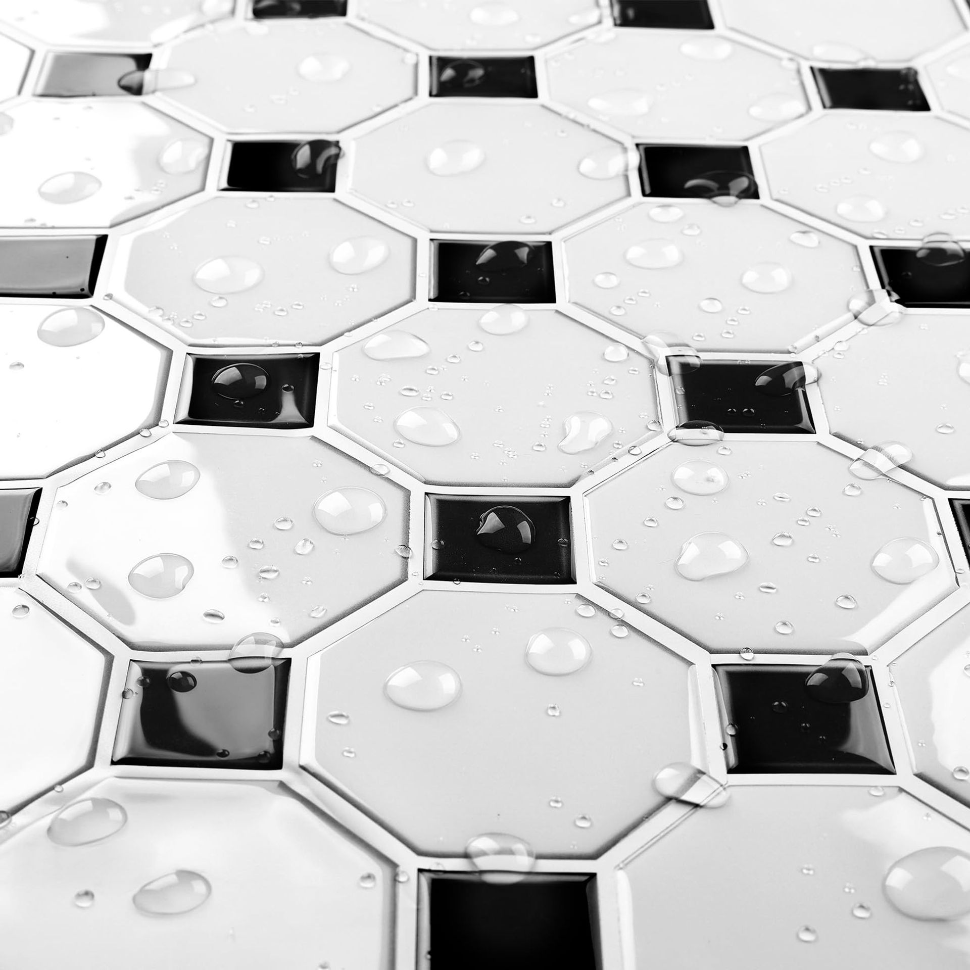 3D Hexagon Stick On Wall Tiles Peel & Stick Waterproof Bathroom & Kitchen Splashback Panels - White and Black 32 Tiles