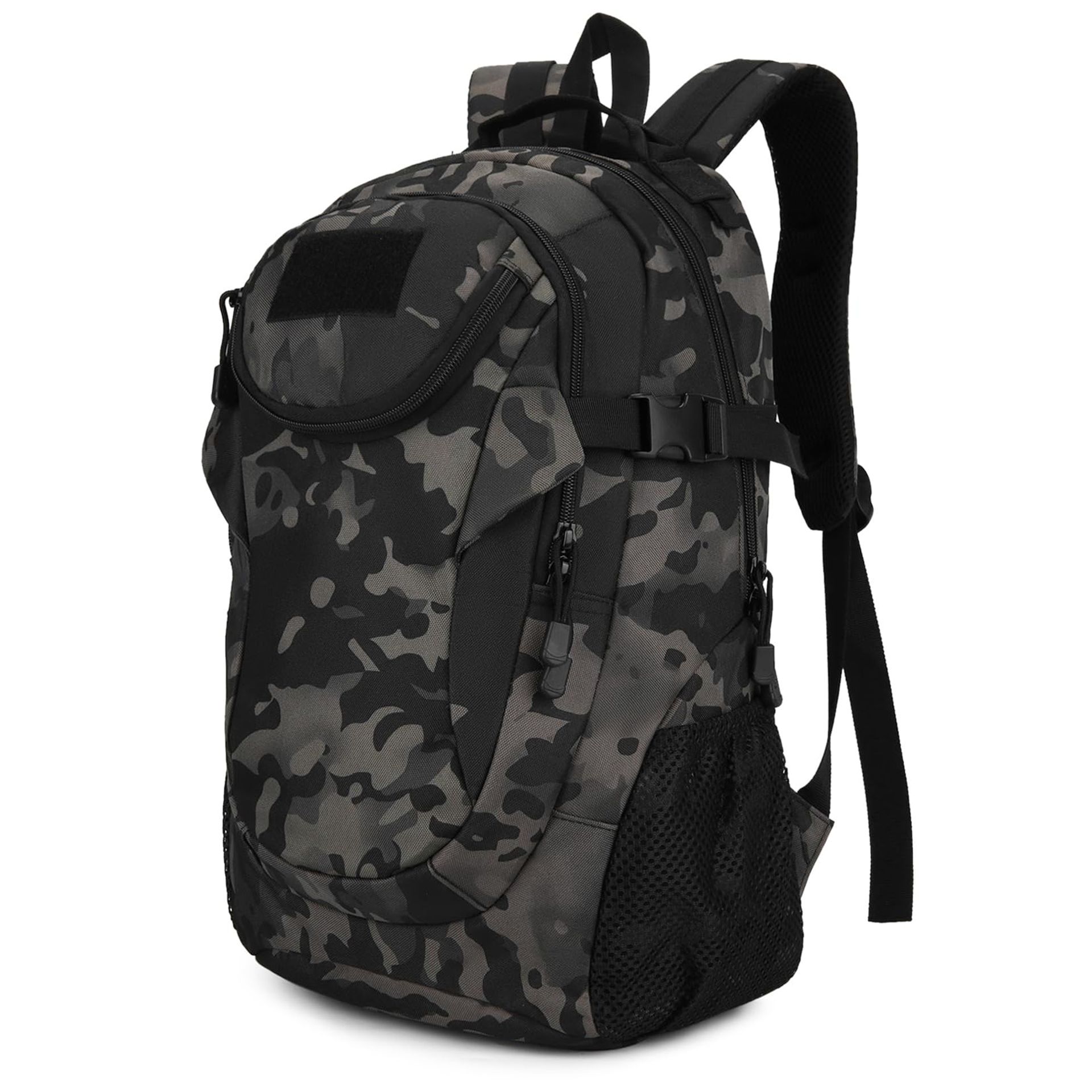 25L Tactical Rucksack Military Style Backpack Waterproof MOLLE Hiking Bag - Camo Black 25L