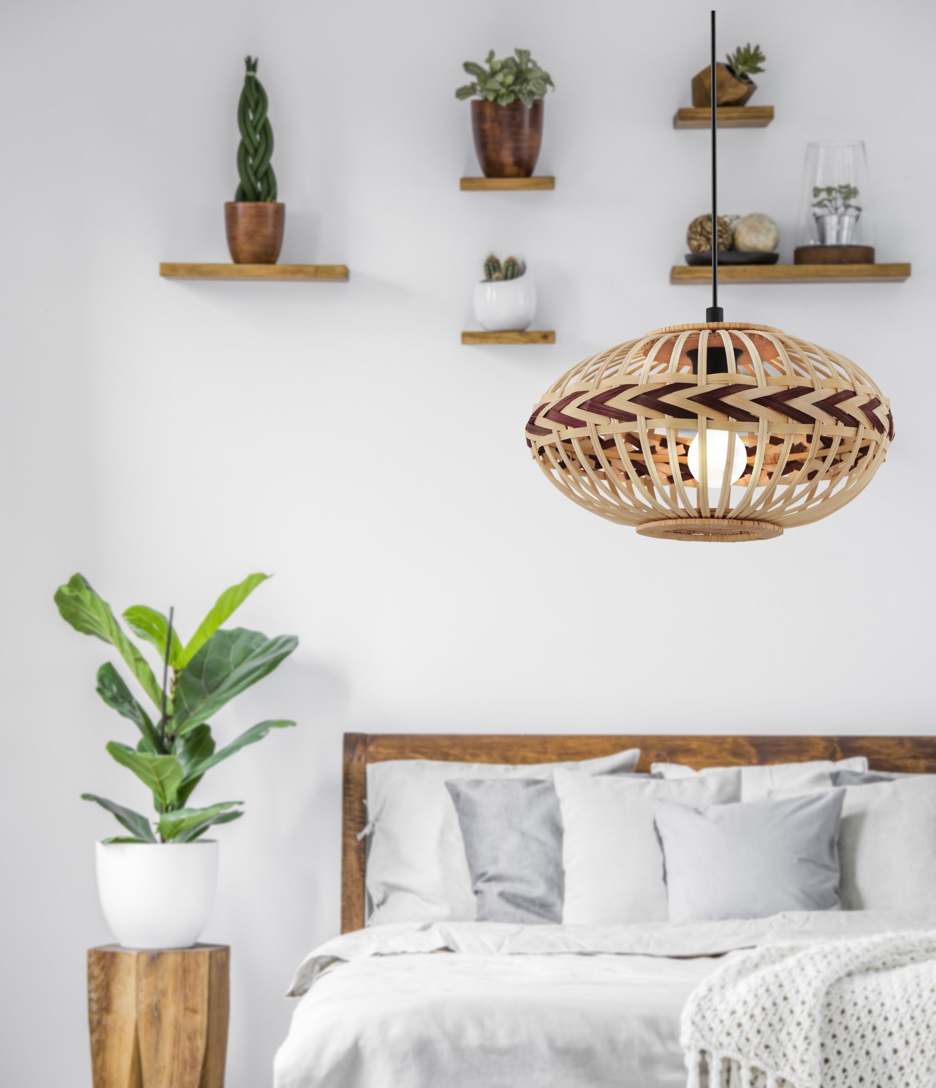 DONDARRION Single Pendant Light – Natural & Burgundy E27