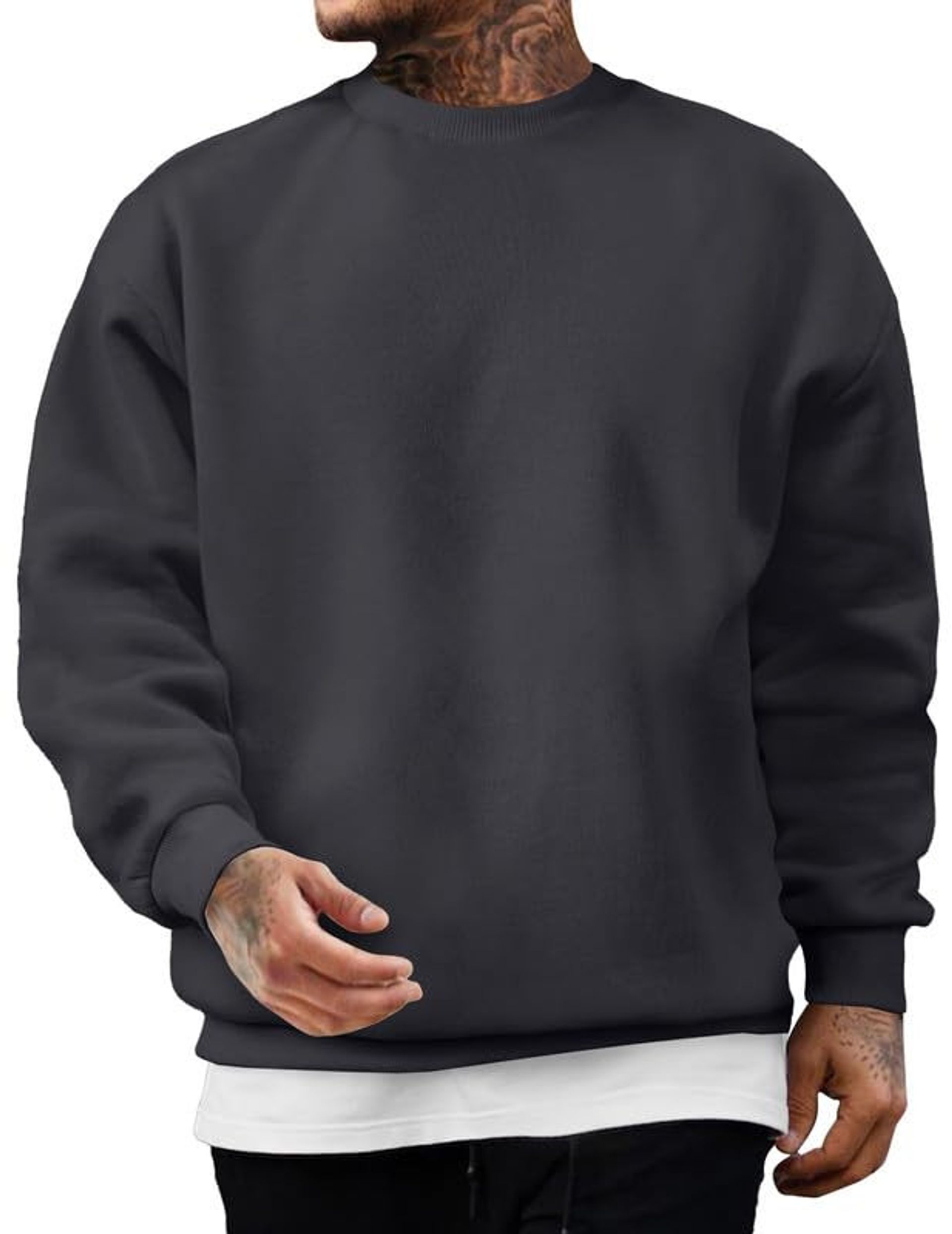 Men's Crewneck Sweatshirt Casual Cotton Long Sleeve Pullover Top - Grey XL