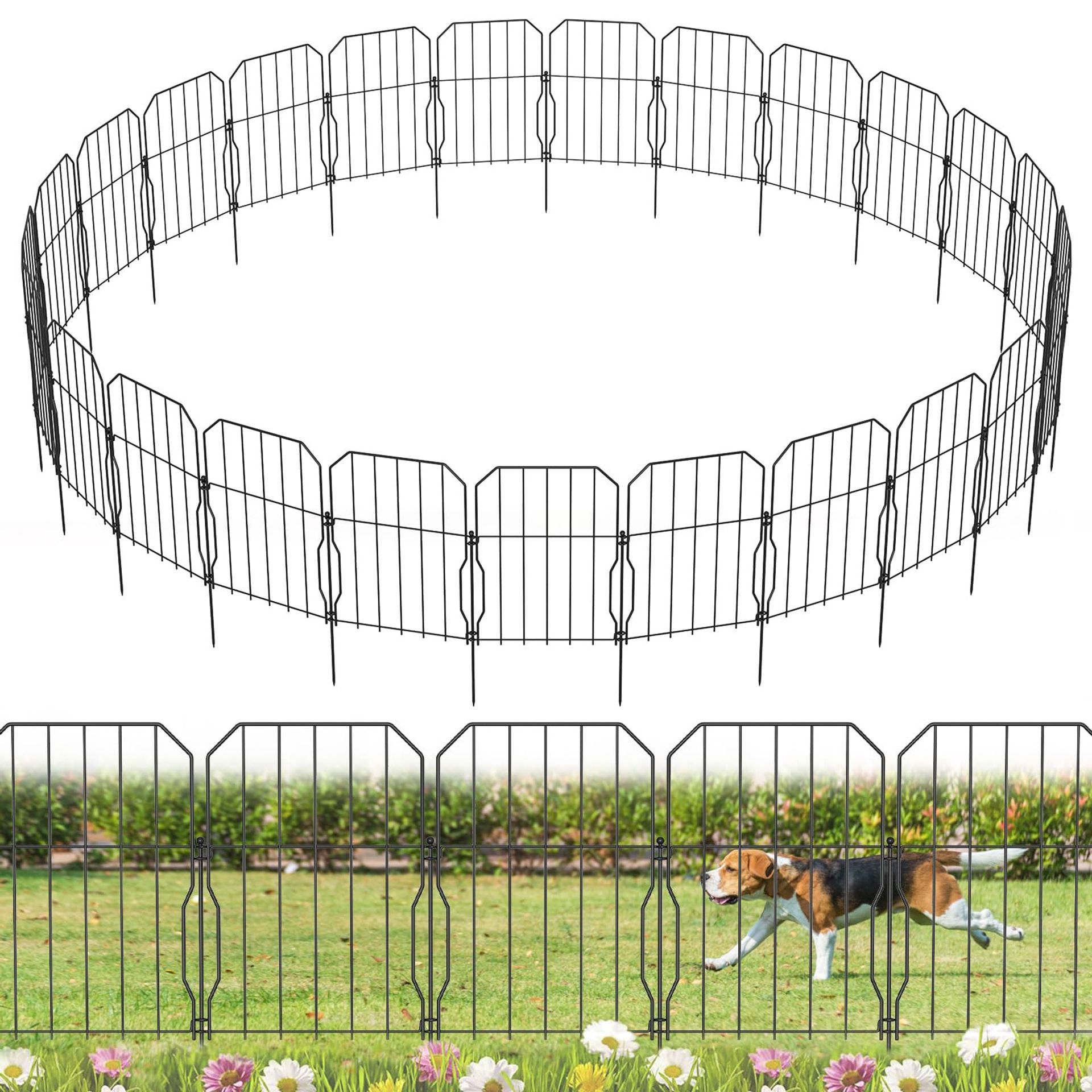 Decorative Metal Garden Fencing 25 Pack 775cm Dog Barrier for Flower Beds and Outdoor Décor - Black D