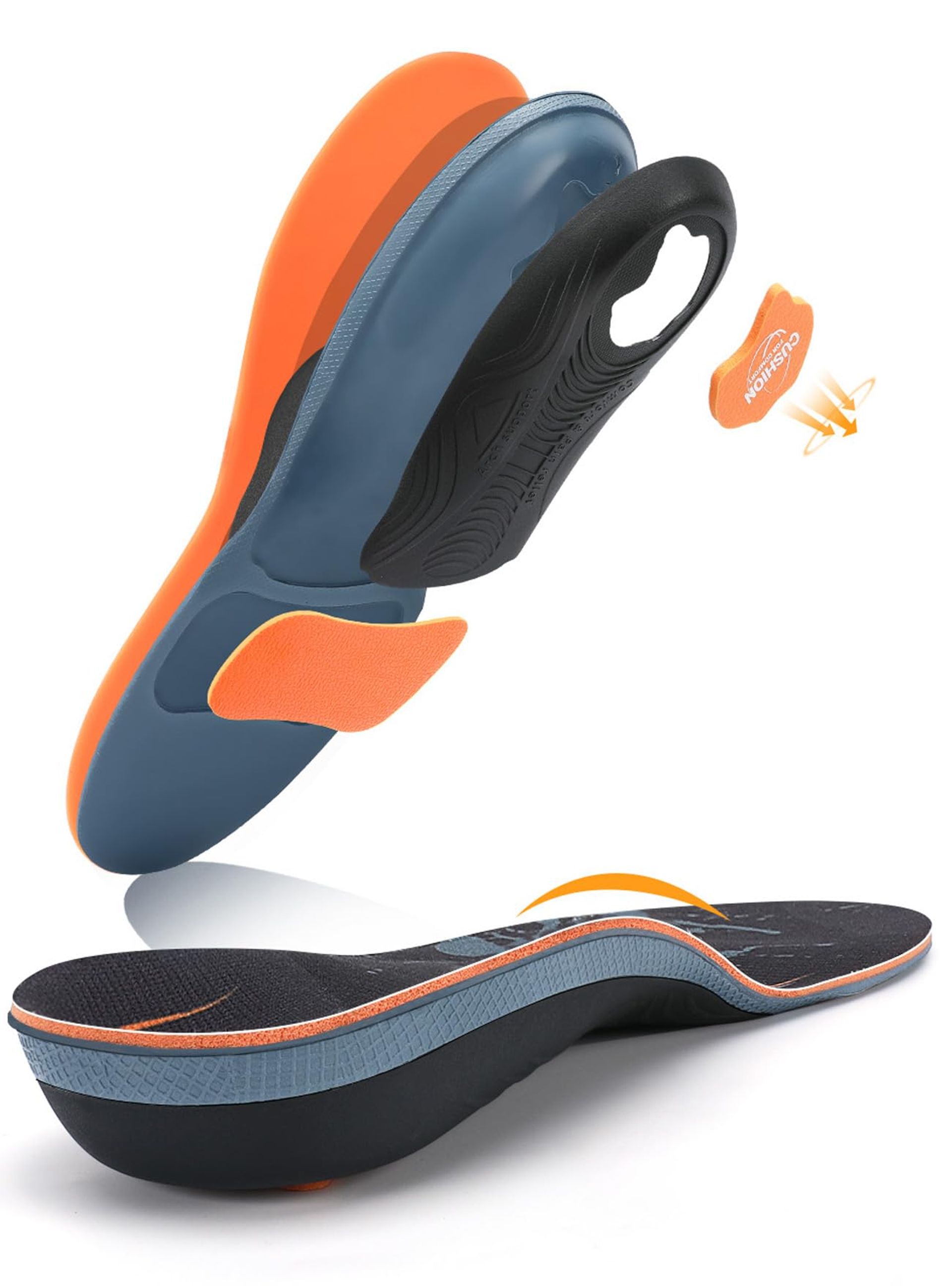 Plantar Fasciitis Insoles Arch Support Orthotic Inserts for Foot Pain Relief & Comfort - Orange UK 8