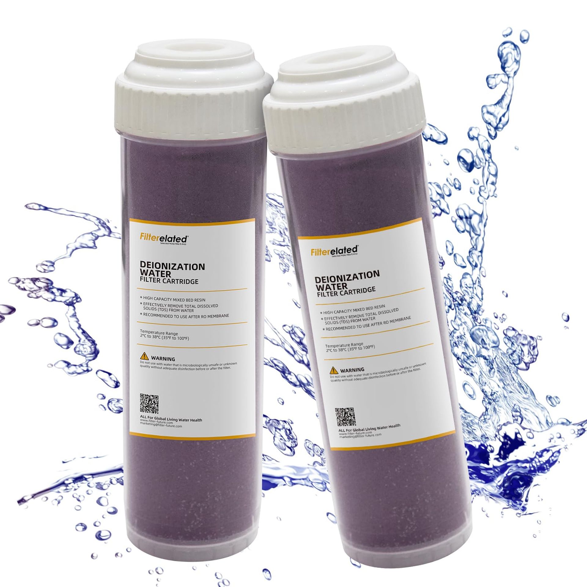 DI Cartridge Replacement Mixed Bed Ion Exchange Resin for Spot-Free Car Wash System, Colour-Changing Filter - Purple 2-Pack