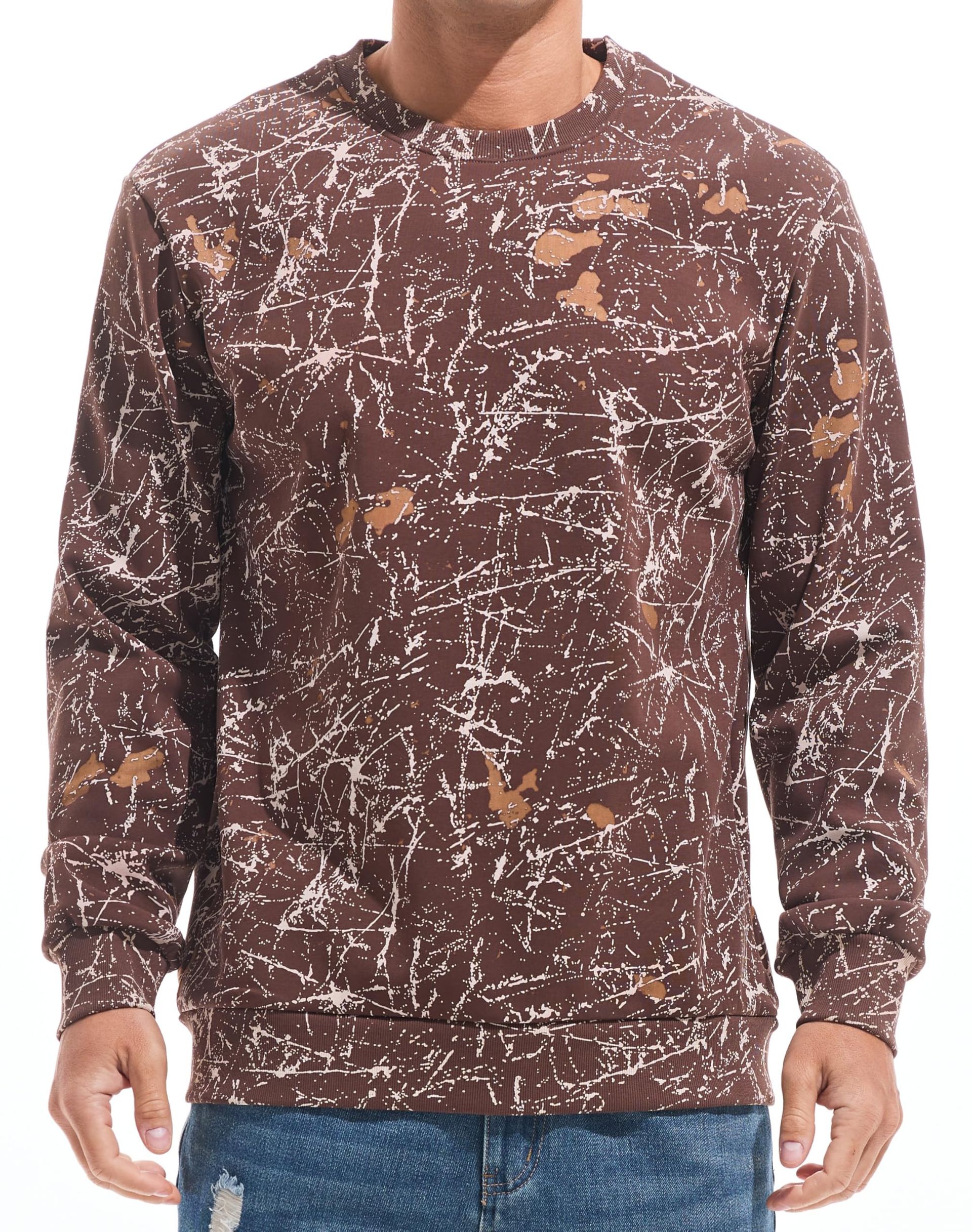 Men's Round Neck Sweatshirt Soft Plush Thick Pullover Casual Wear - Khaki XL