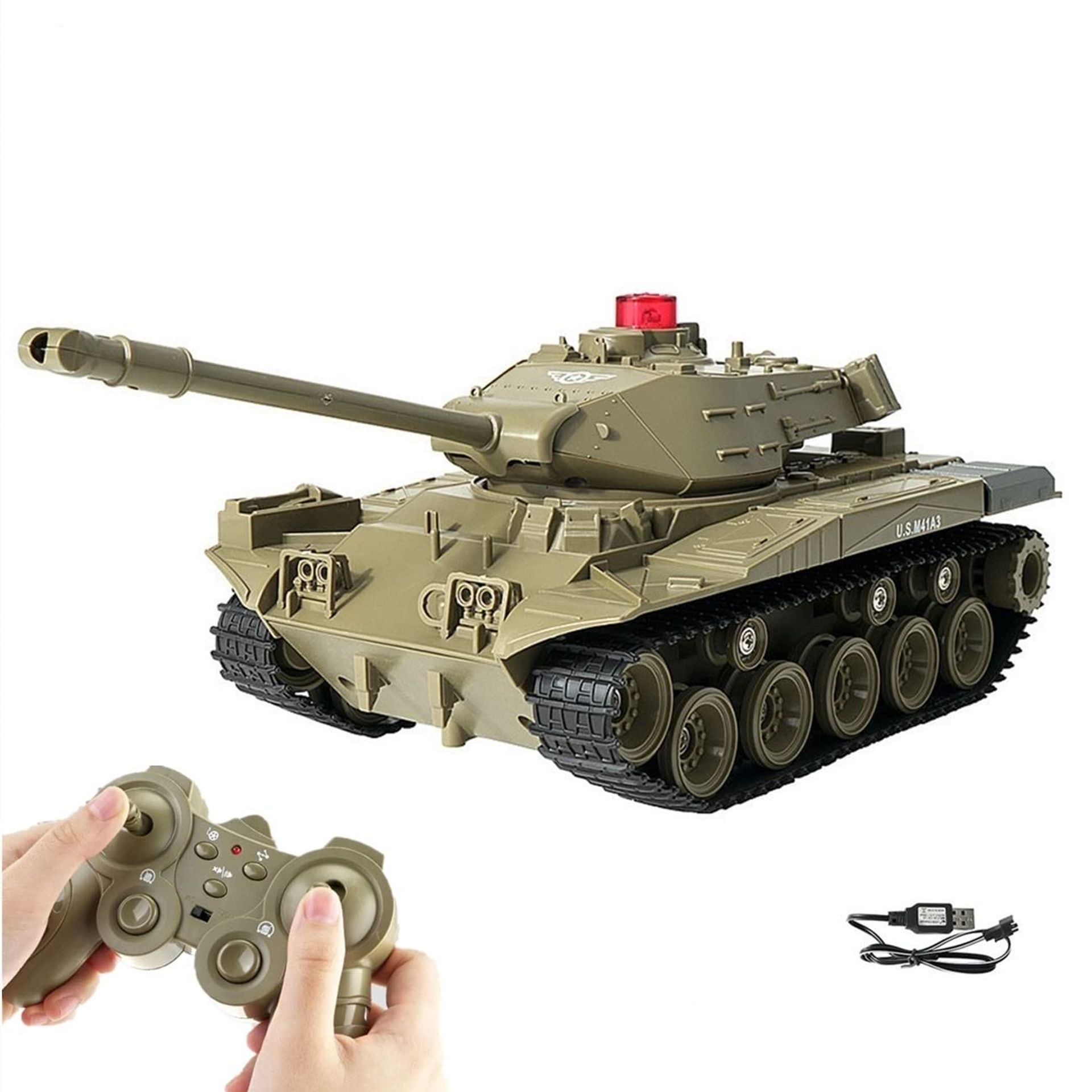Remote Control Military Battle Tank 2.4GHz RC Vehicle with Rotating Turret & Sound Effects - Green 12-inch