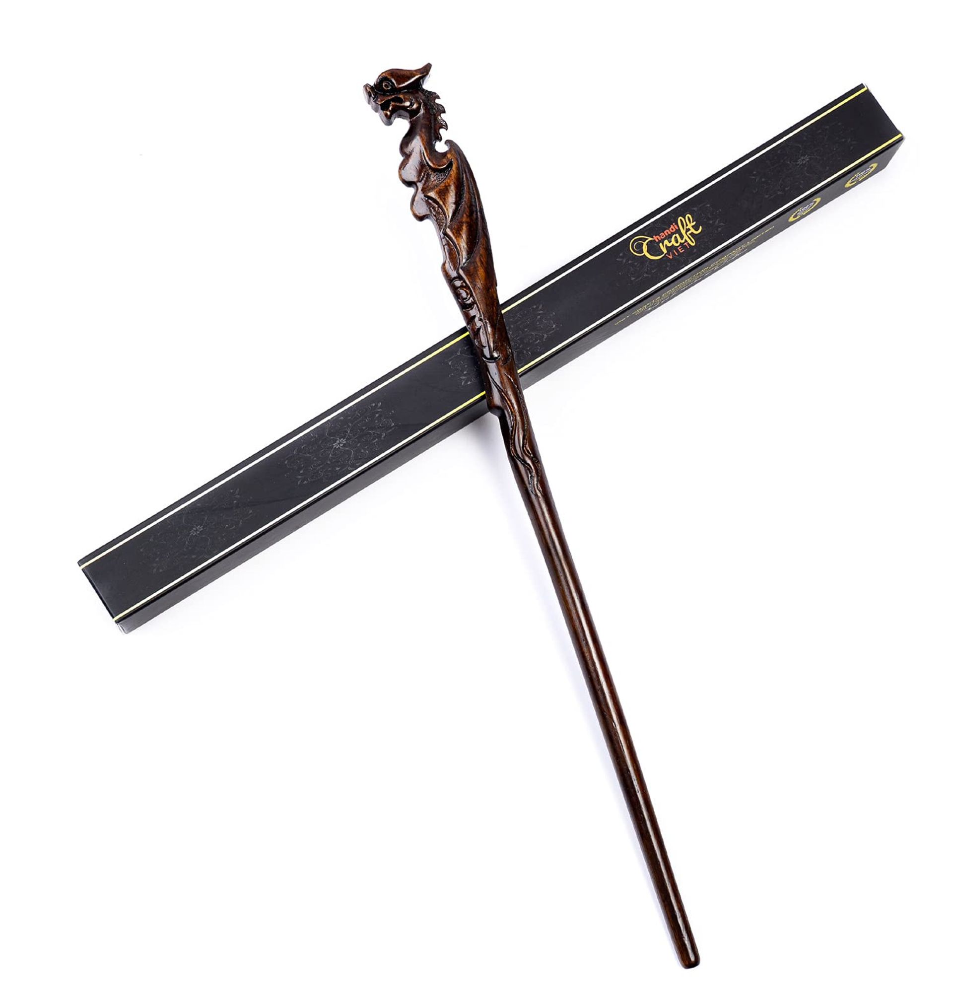 Hand Carved Wooden Dragon Magic Wand 15in Collectible Cosplay Gift - Black Dragon Wand Stick 38x3cm