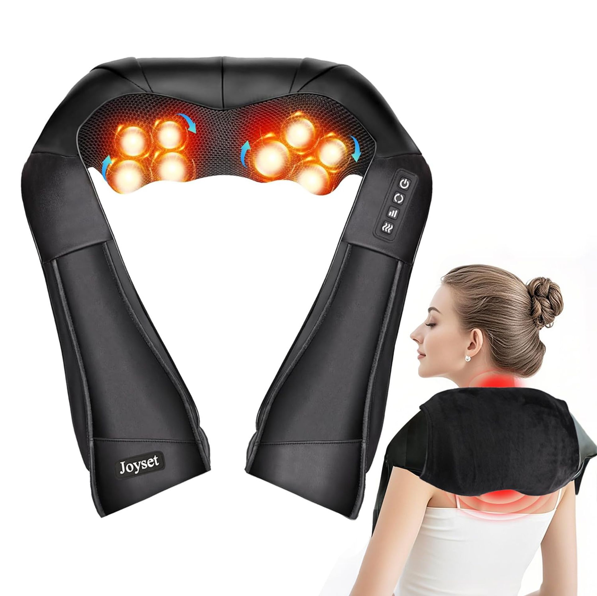 Shiatsu Neck and Shoulder Massager with Heat 3D Deep Tissue Kneading Relief for Back, Legs, and Neck - Black JS-MA-UK-201 - Valentines