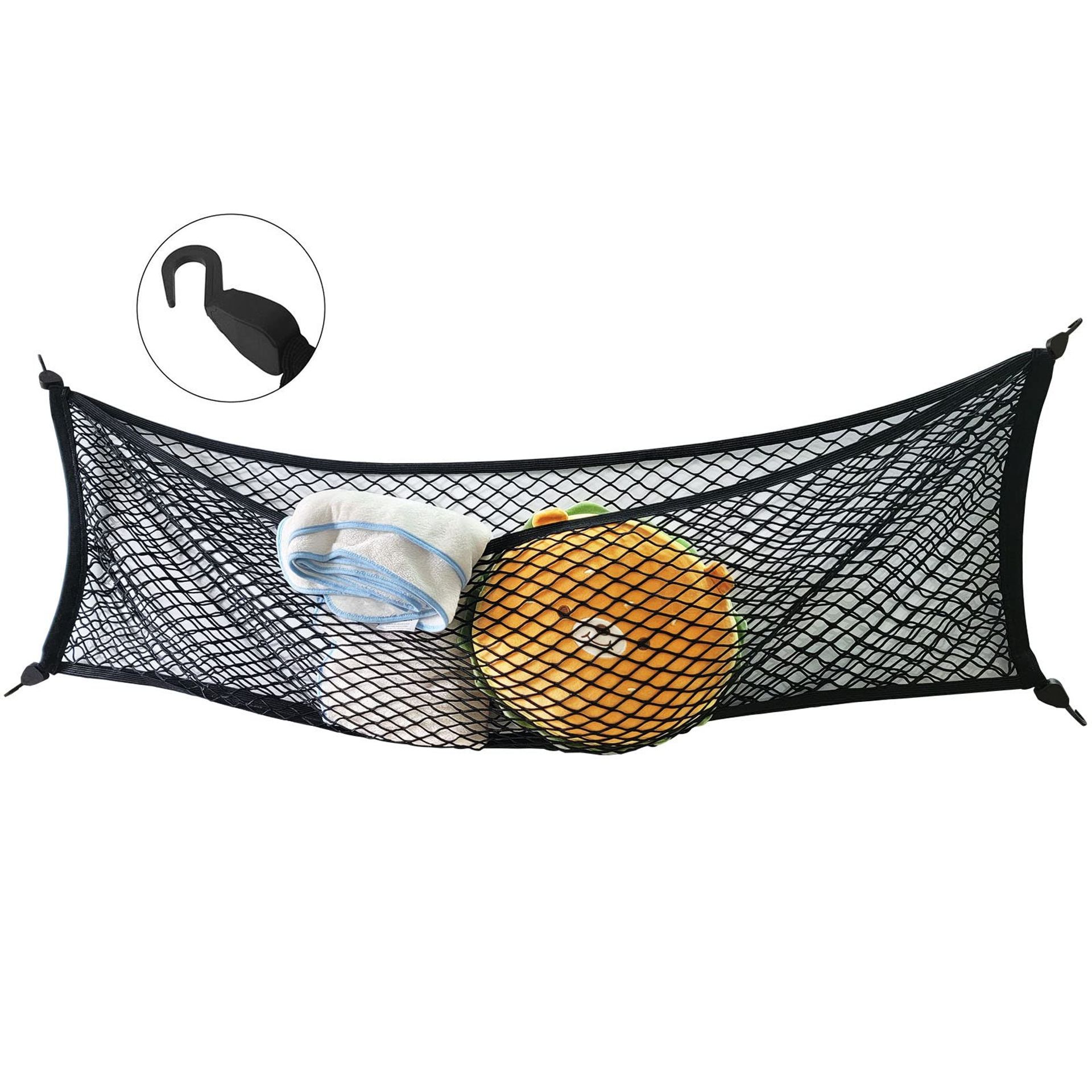 Cargo Net Car Trunk Universal Storage Mesh Organiser with ABS Hooks for Van, Truck and Trailer - Black 153 x 46 cm