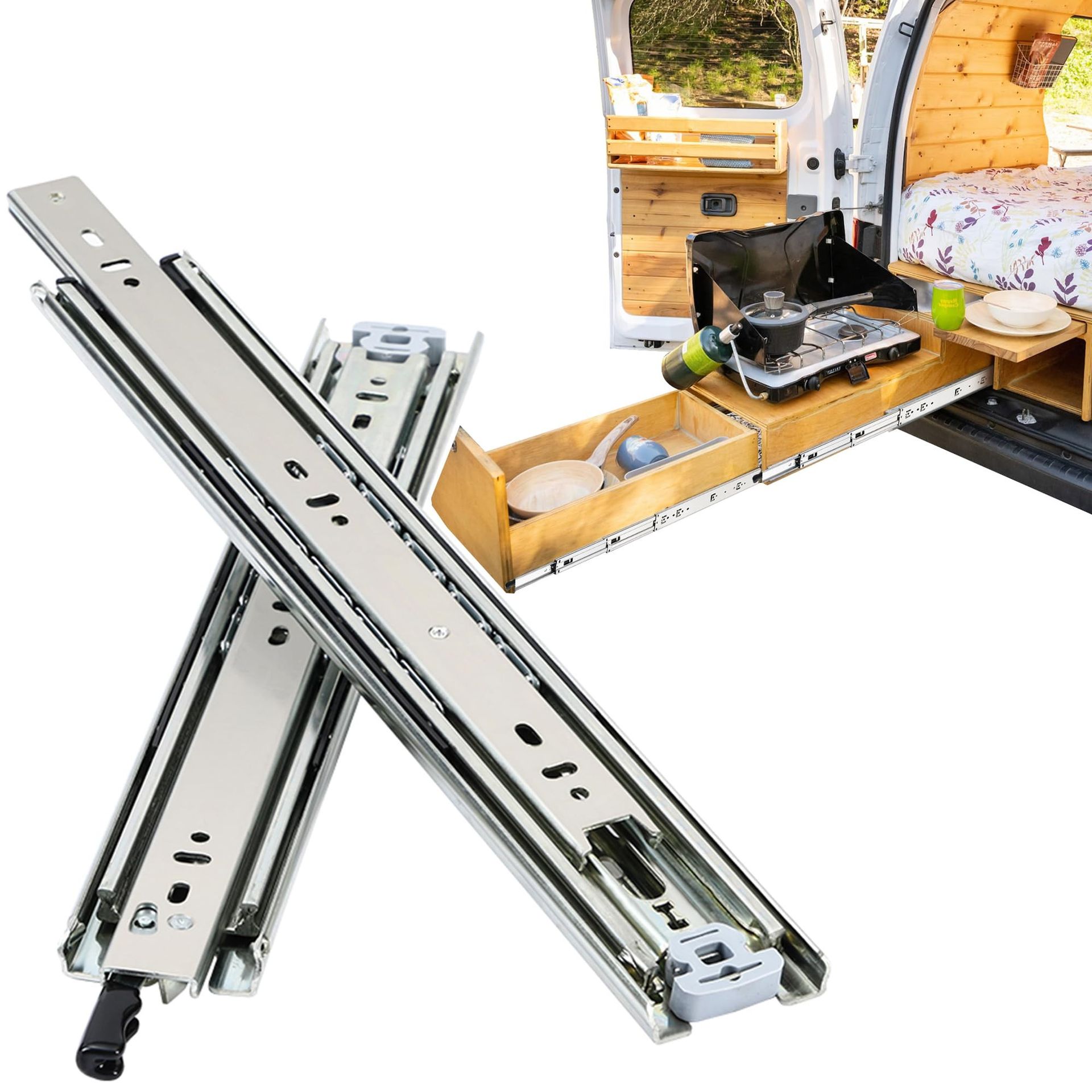 Heavy Duty Drawer Runners Full Extension Ball Bearing Slides with Lock 68KG Load Capacity - Silver 500mm