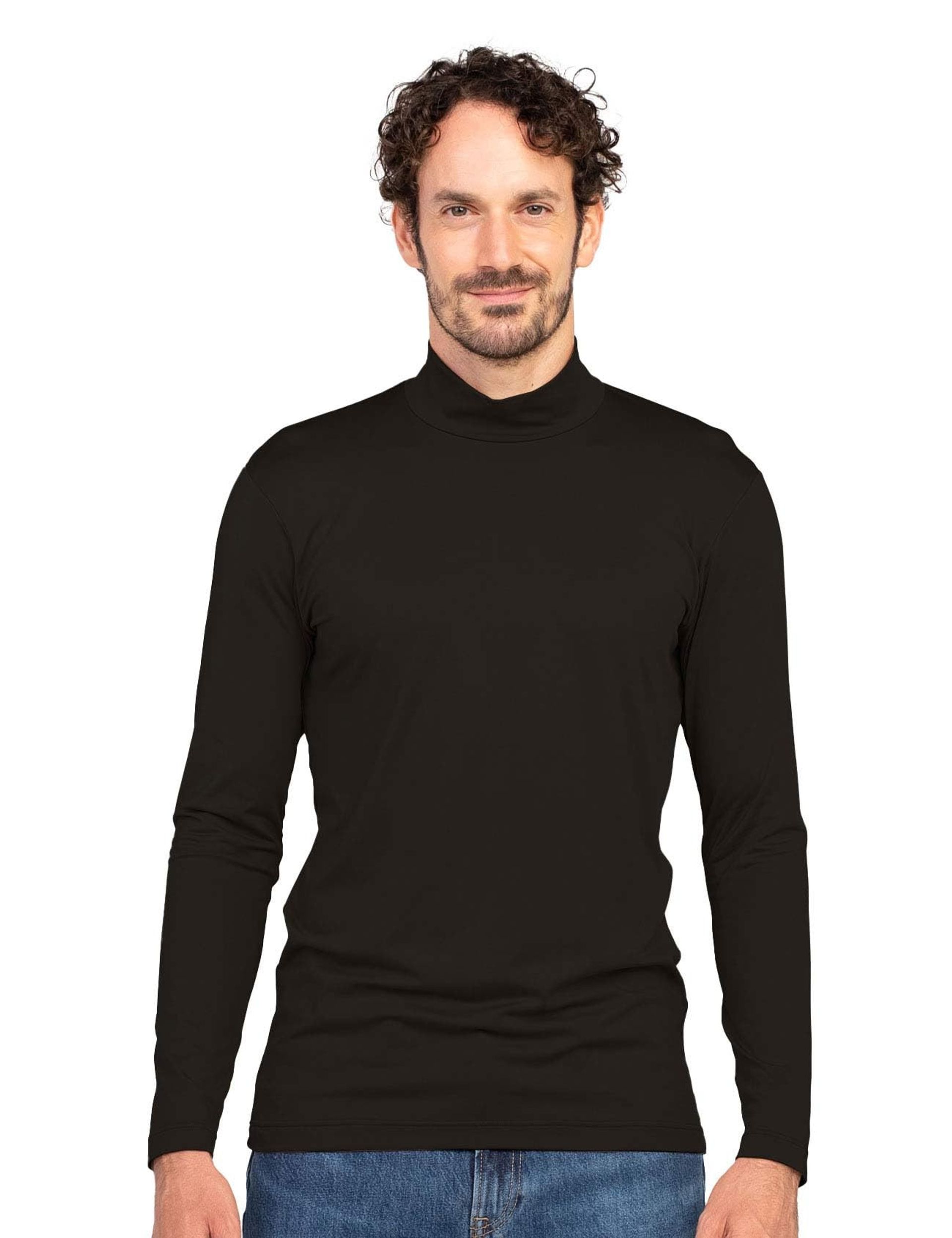 Men's Mock Neck Thermal Base Layer Long Sleeve Underwear Top Lightweight Insulating Moisture Wicking - Black M Midweight M123