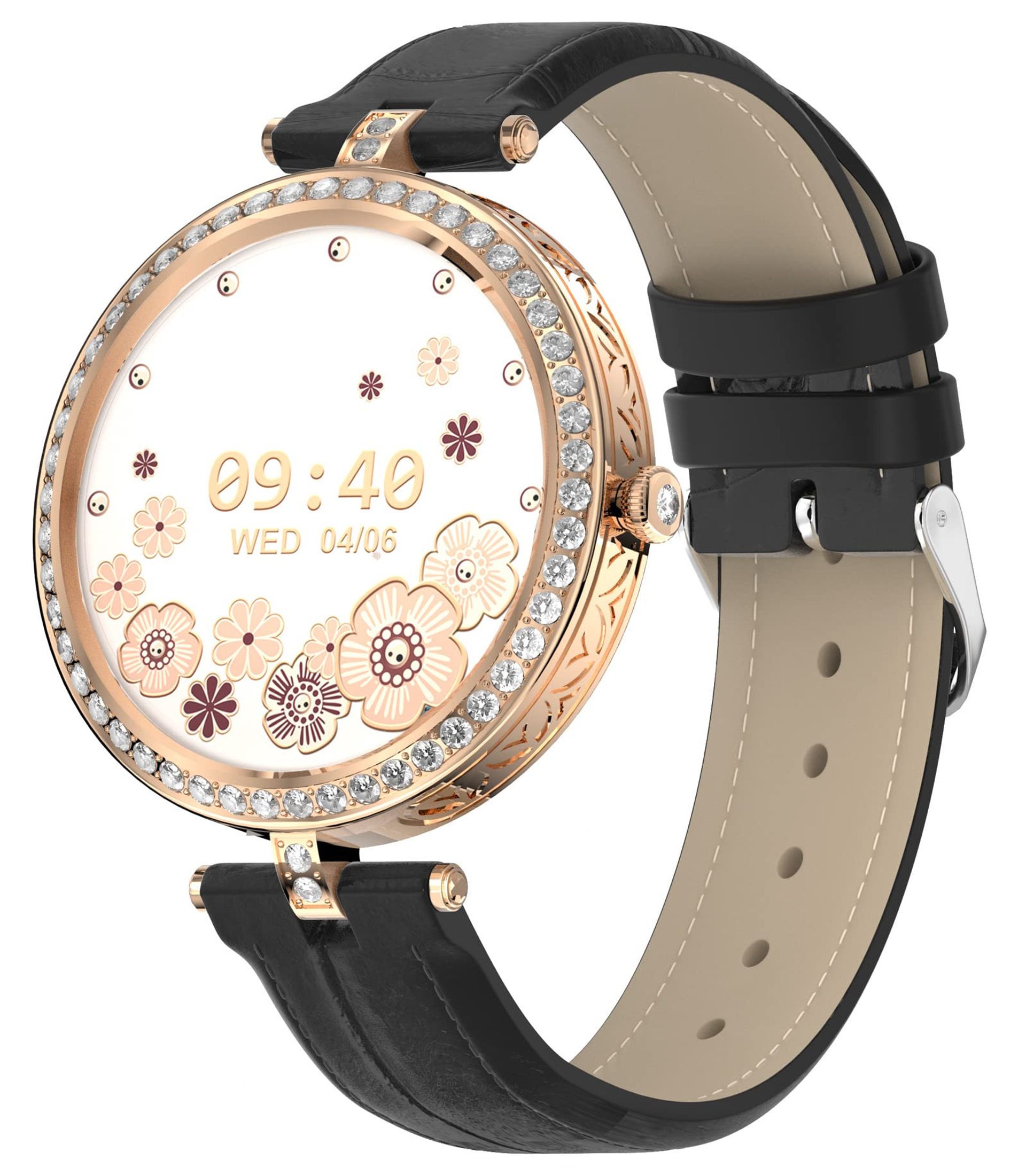 Smart Watch for Women Bluetooth Calling Heart Rate & Sleep Monitor Fitness Tracker - Black Leather