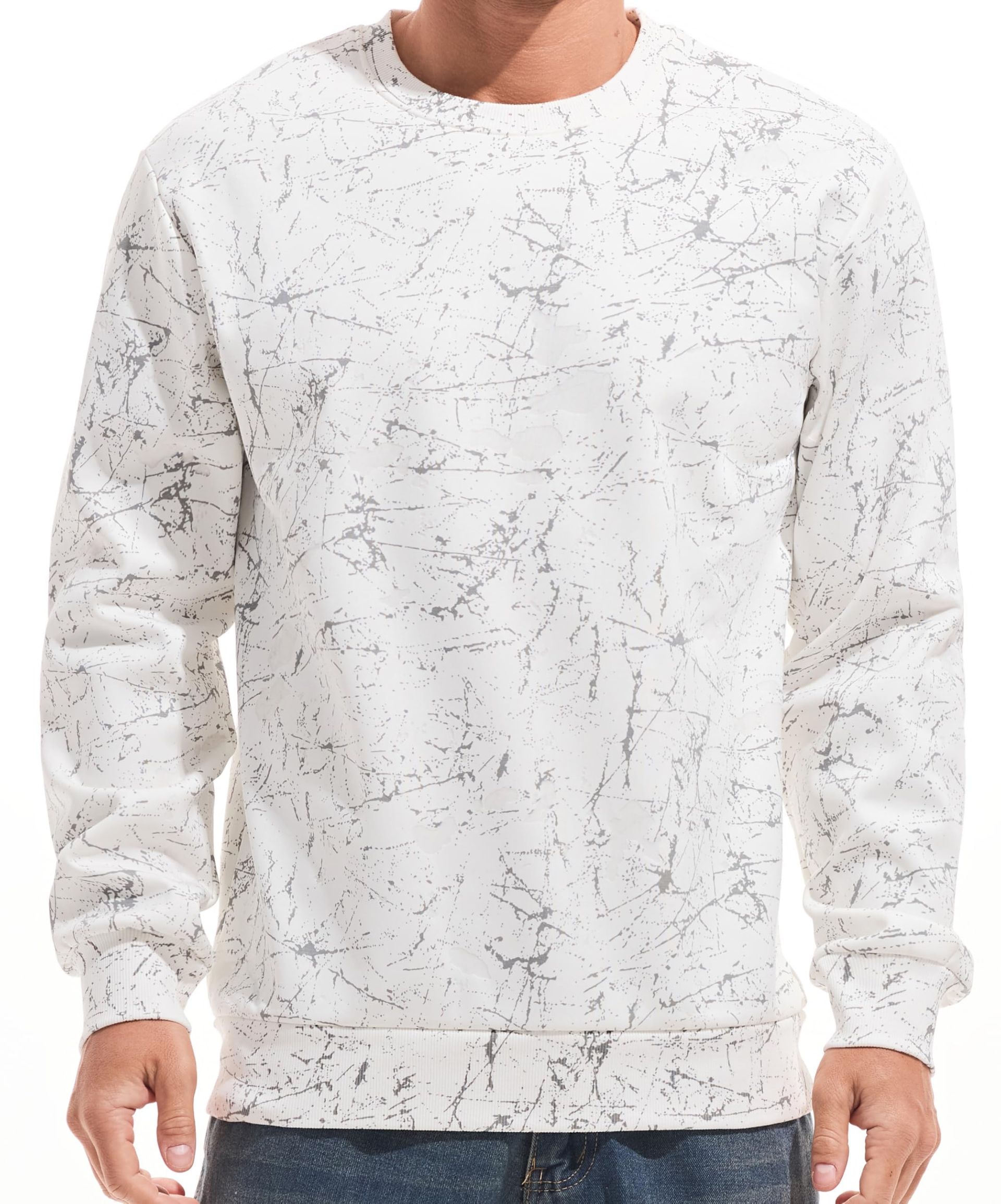 Men's Round Neck Sweatshirt Plush Lined Thick Pullover Sweater Comfortable Cotton Blend - Cxr White 3XL