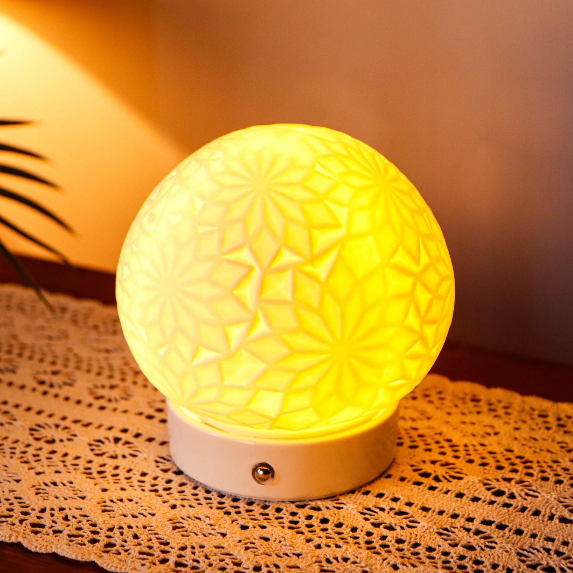 Rechargeable Ceramic Table Lamp Dimmable LED Touch Control for Bedroom Living Room - Snowflake Style