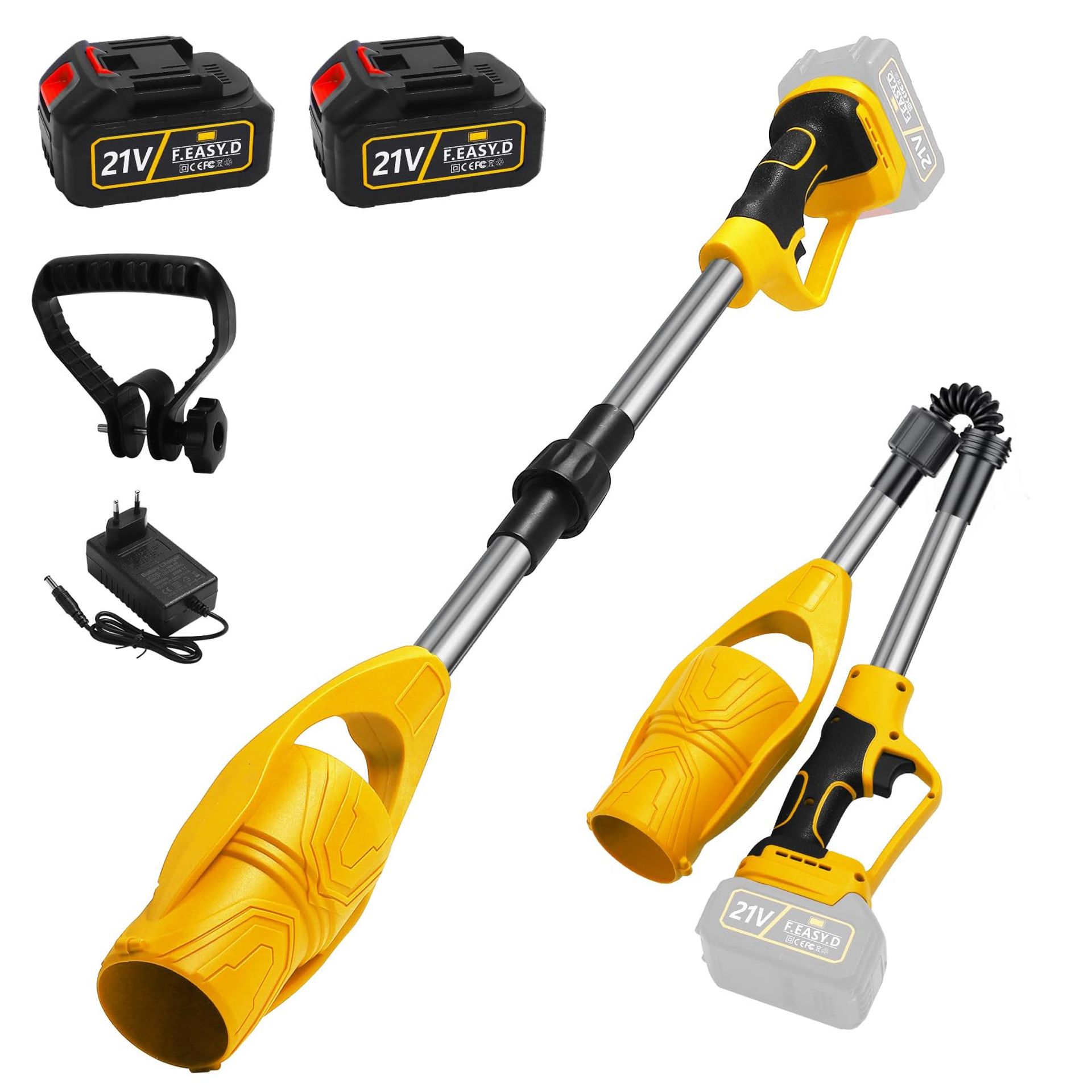 Cordless Leaf Blower 21V Brushless Motor 400W Lightweight 260 km/h Air Speed Foldable Design - Yellow PLJYGM0076